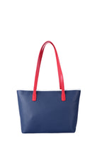 U.S. Polo Assn., Geanta shopper de piele ecologica cu fermoar, Rosu, Alb, Bleumarin
