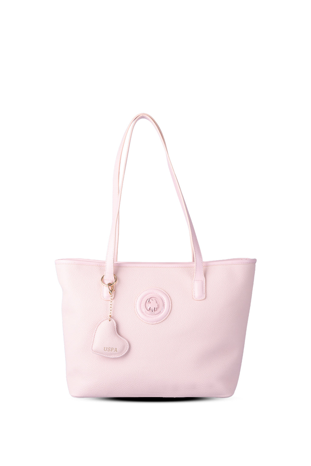 U.S. Polo Assn., Geanta shopper de piele ecologica cu fermoar, Roz pastel