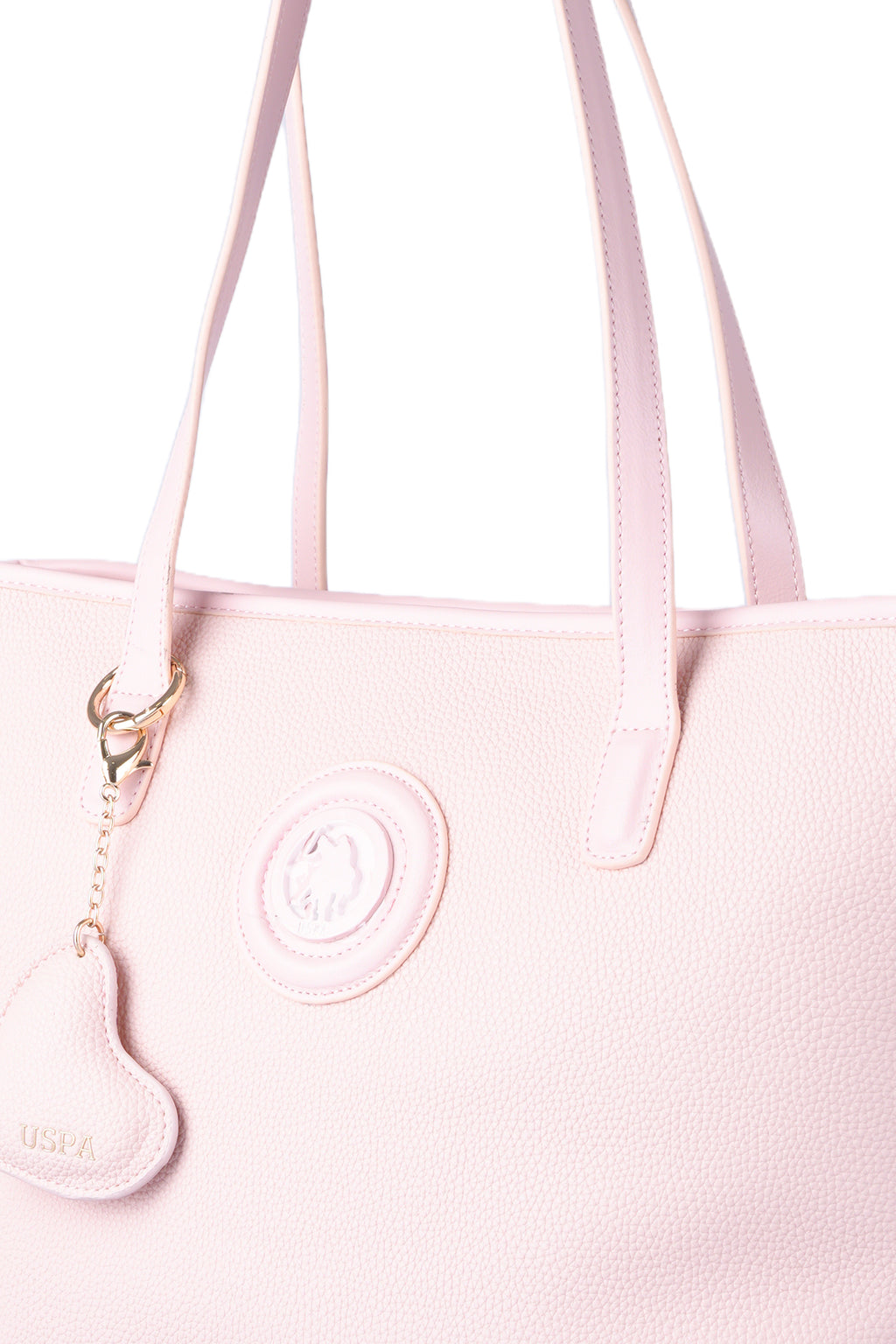U.S. Polo Assn., Geanta shopper de piele ecologica cu fermoar, Roz pastel