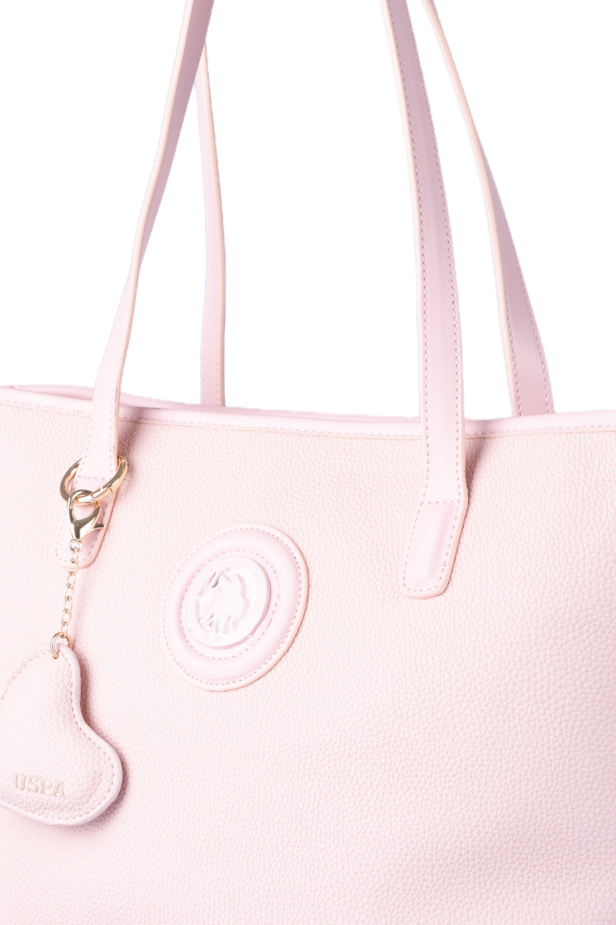 U.S. Polo Assn., Geanta shopper de piele ecologica cu fermoar, Roz pastel
