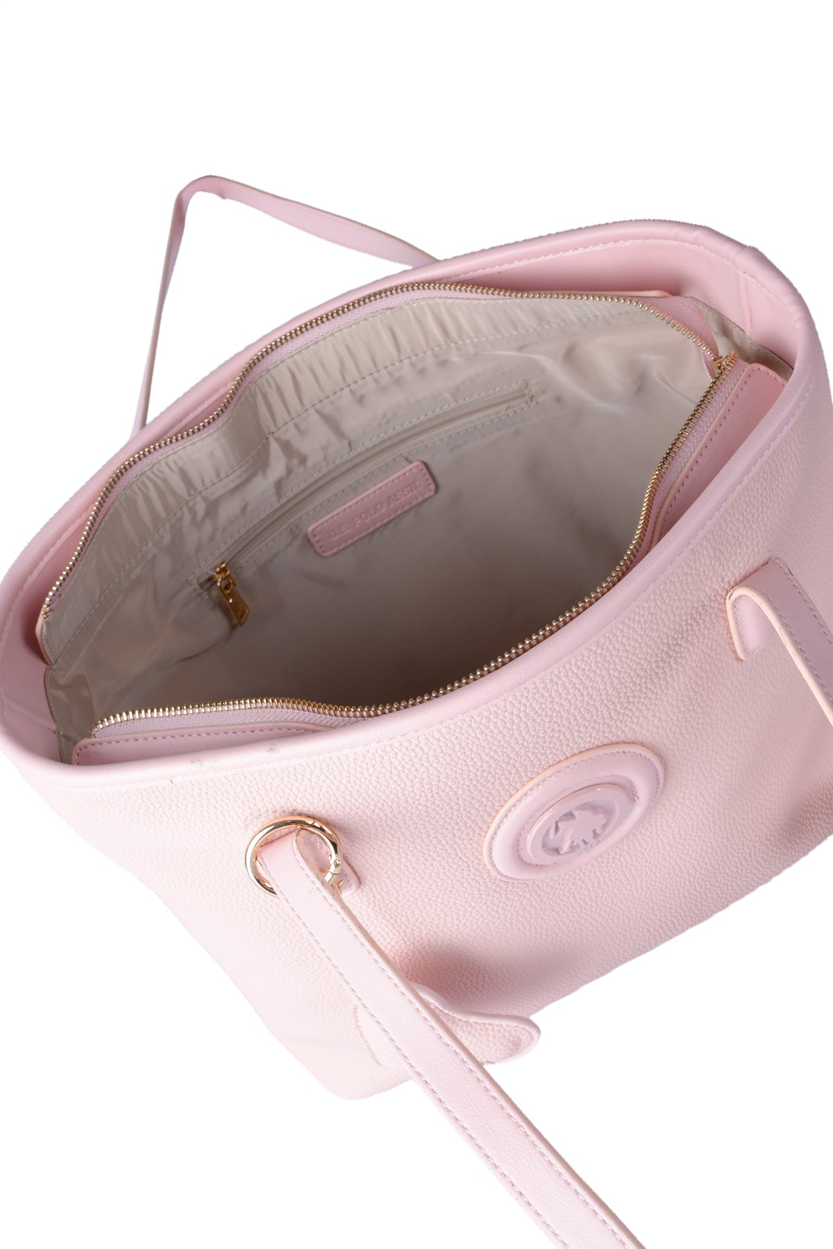 U.S. Polo Assn., Geanta shopper de piele ecologica cu fermoar, Roz pastel