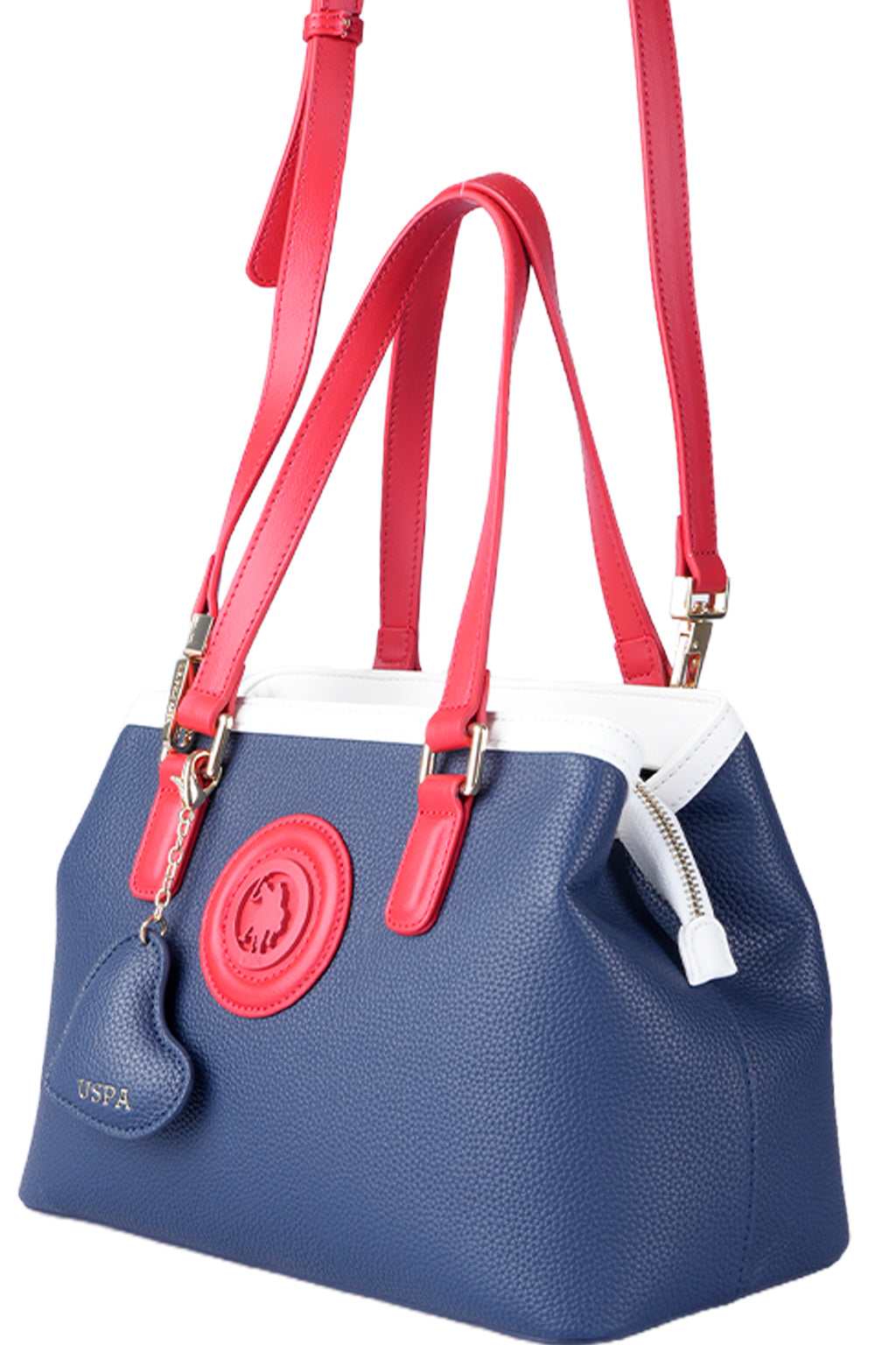 U.S. Polo Assn., Geanta cu bareta detasabila de umar, Rosu, Alb, Bleumarin
