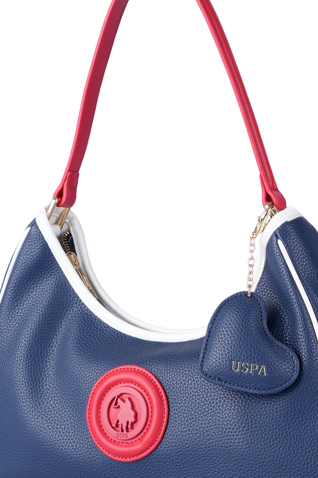 U.S. Polo Assn., Geanta de piele ecologica cu bareta de umar, Rosu, Alb, Bleumarin