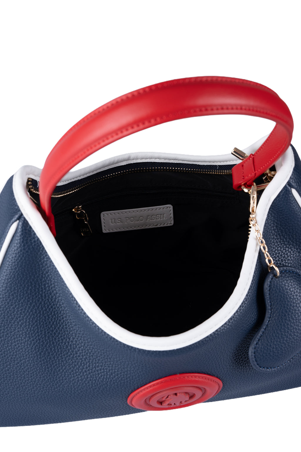 U.S. Polo Assn., Geanta de piele ecologica cu bareta de umar, Rosu, Alb, Bleumarin
