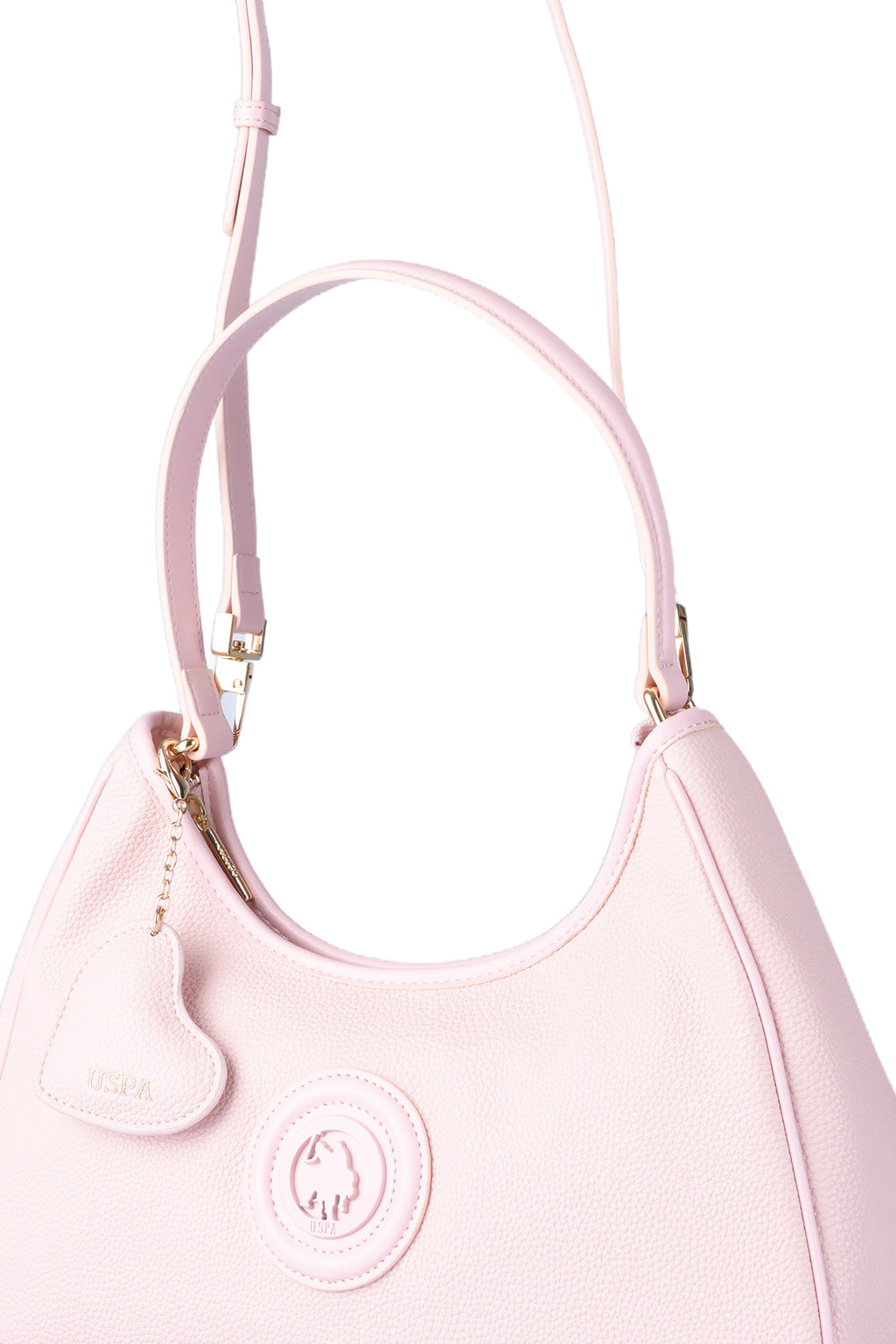 U.S. Polo Assn., Geanta de piele ecologica cu bareta de umar, Roz pastel