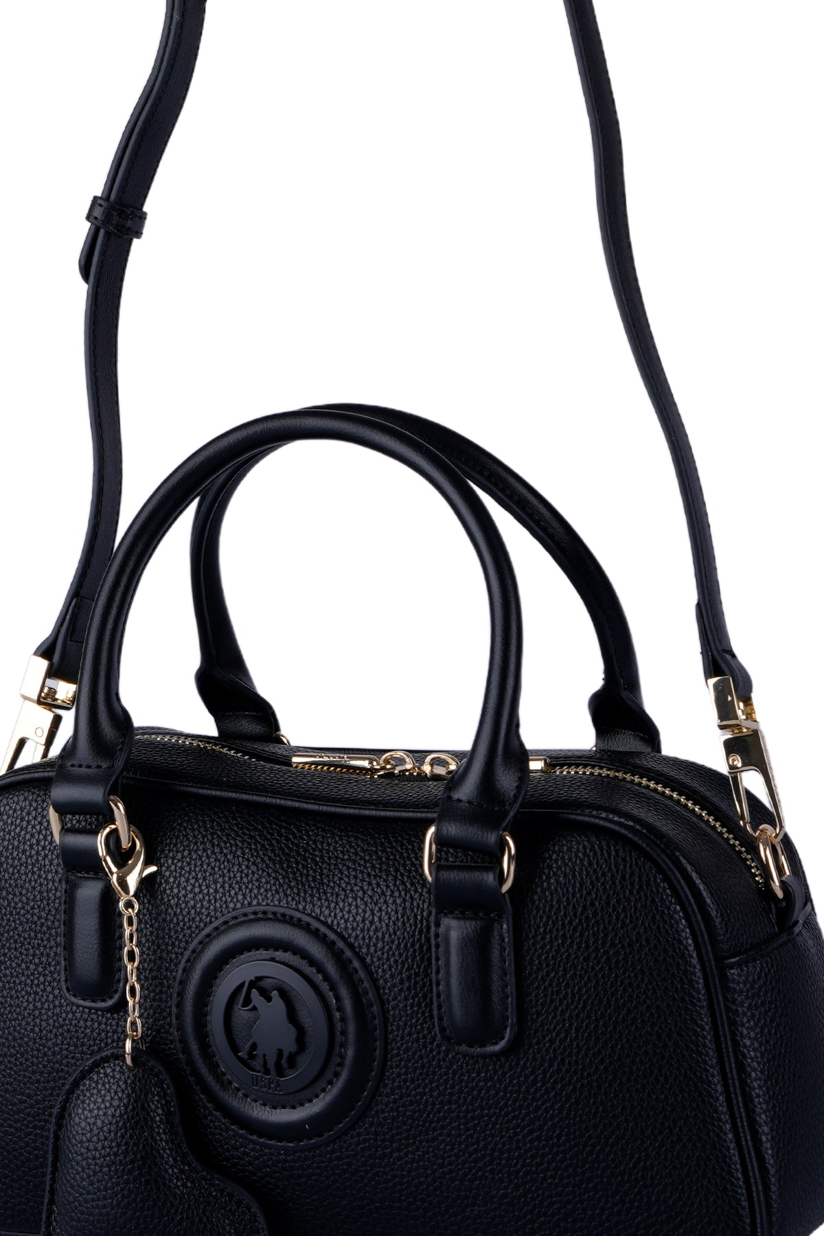 U.S. Polo Assn., Geanta de piele ecologica cu bareta, Negru