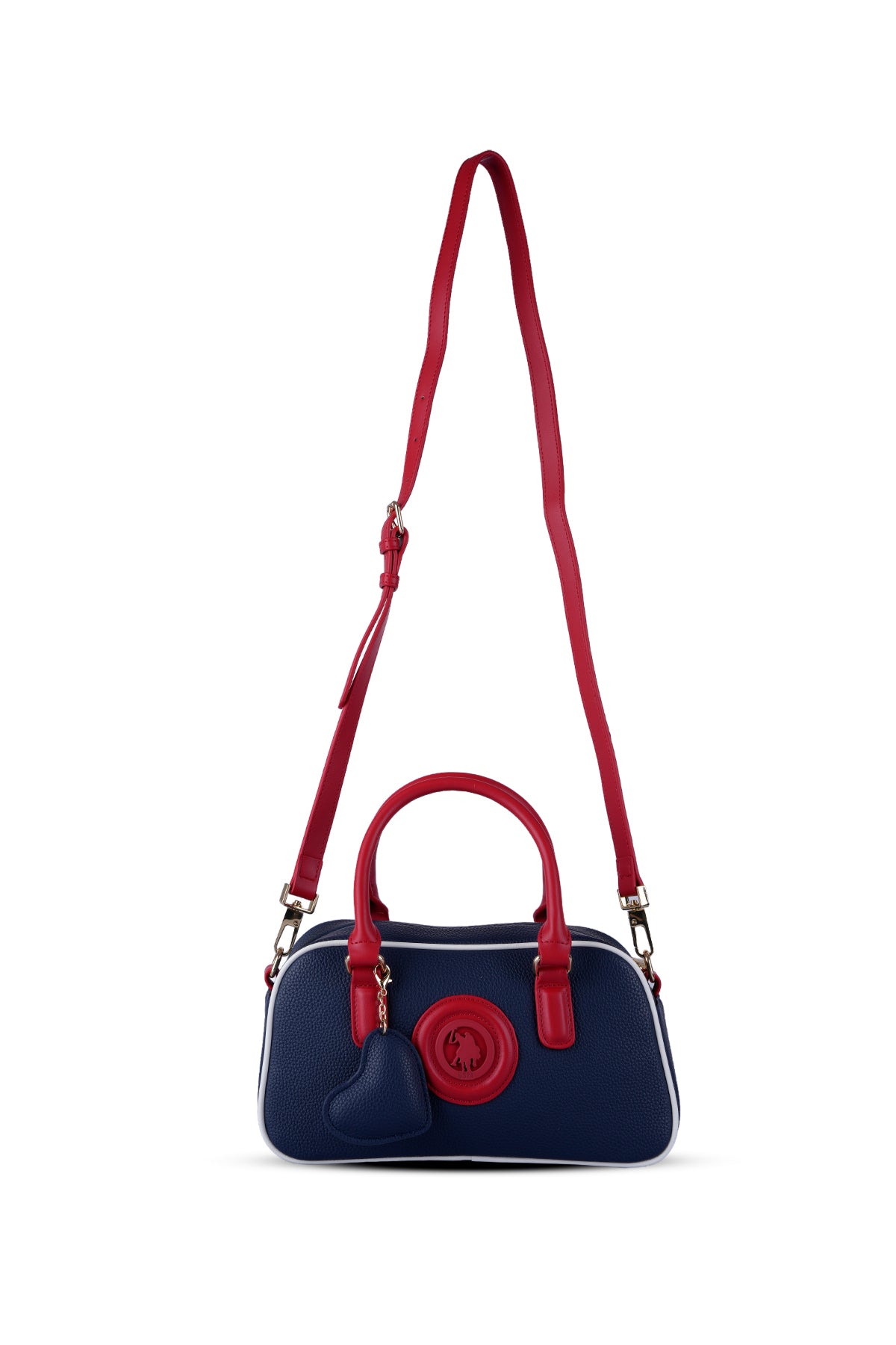 U.S. Polo Assn., Geanta de piele ecologica cu bareta, Rosu, Alb, Bleumarin