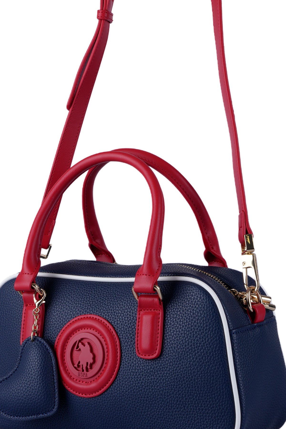 U.S. Polo Assn., Geanta de piele ecologica cu bareta, Rosu, Alb, Bleumarin