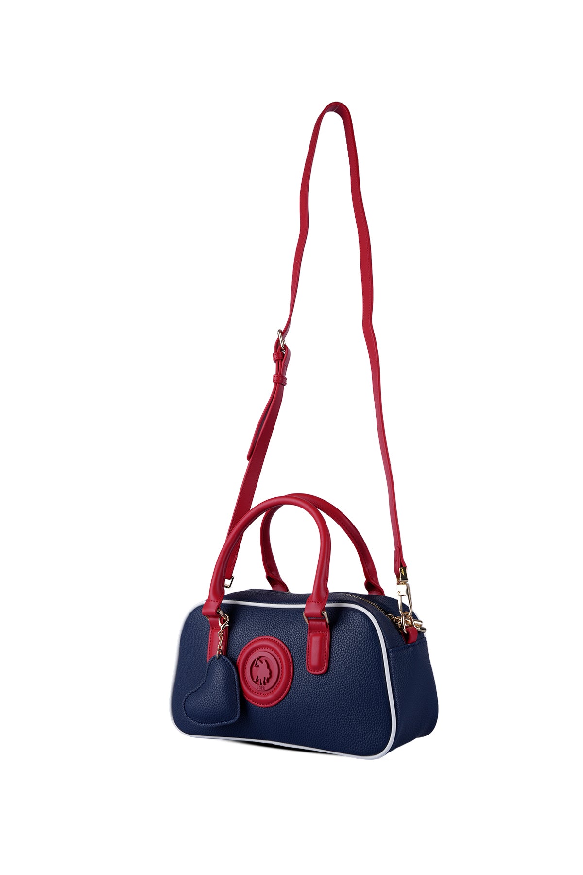 U.S. Polo Assn., Geanta de piele ecologica cu bareta, Rosu, Alb, Bleumarin