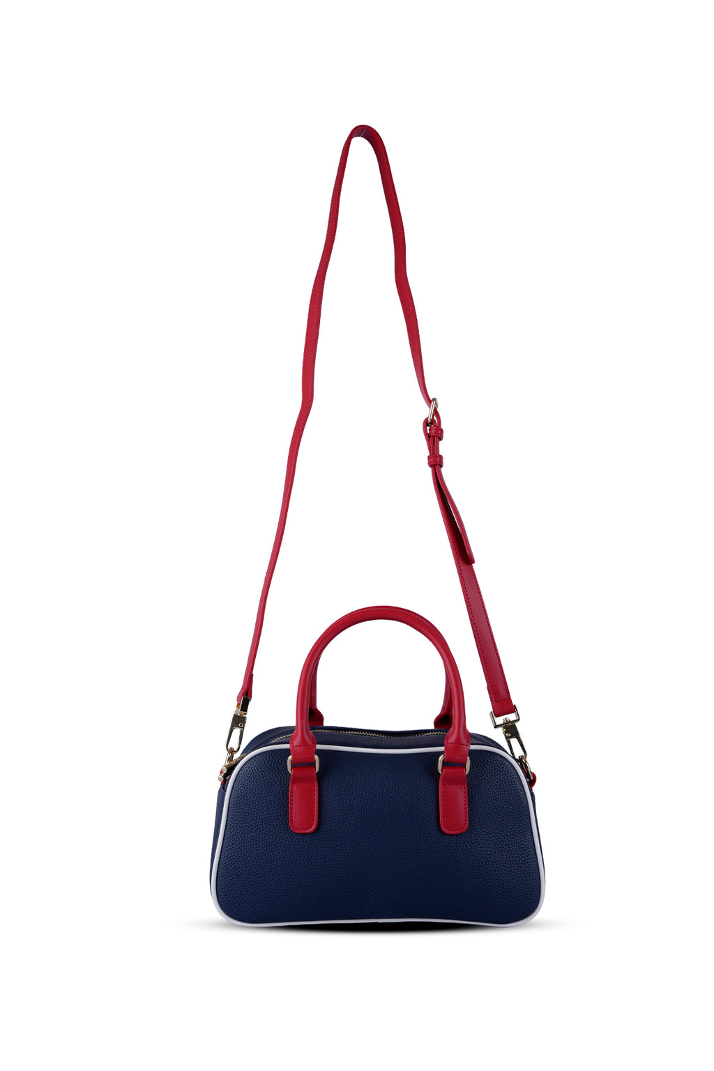 U.S. Polo Assn., Geanta de piele ecologica cu bareta, Rosu, Alb, Bleumarin