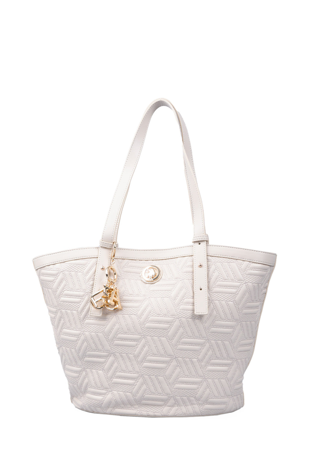 U.S. Polo Assn., Geanta shopper cu model in relief, Crem