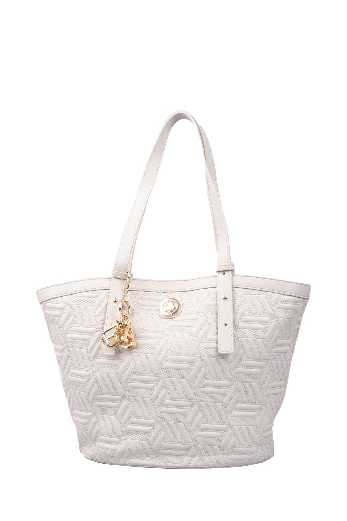 U.S. Polo Assn., Geanta shopper cu model in relief, Crem