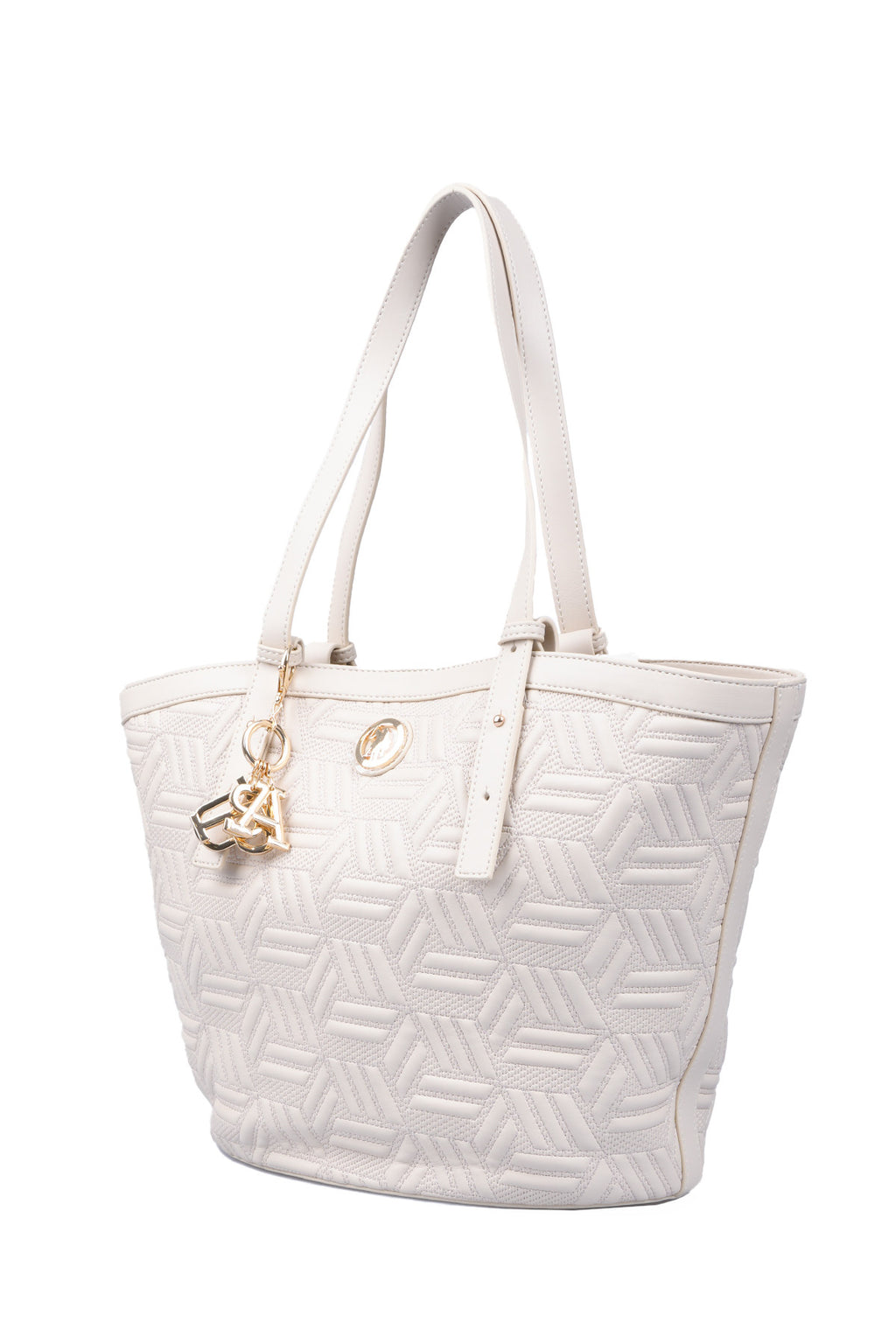 U.S. Polo Assn., Geanta shopper cu model in relief, Crem