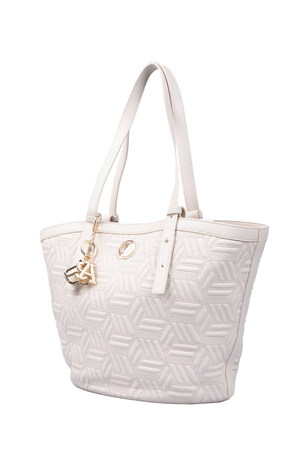 U.S. Polo Assn., Geanta shopper cu model in relief, Crem
