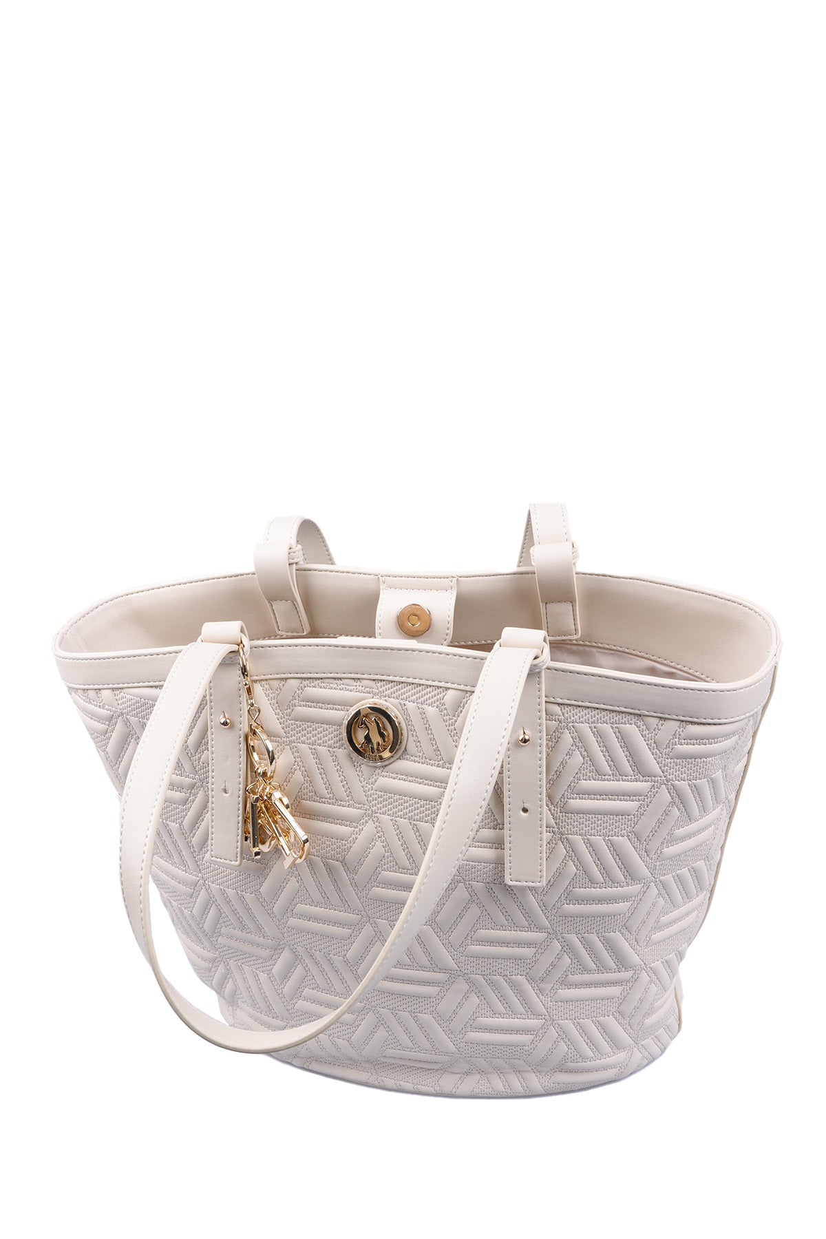 U.S. Polo Assn., Geanta shopper cu model in relief, Crem