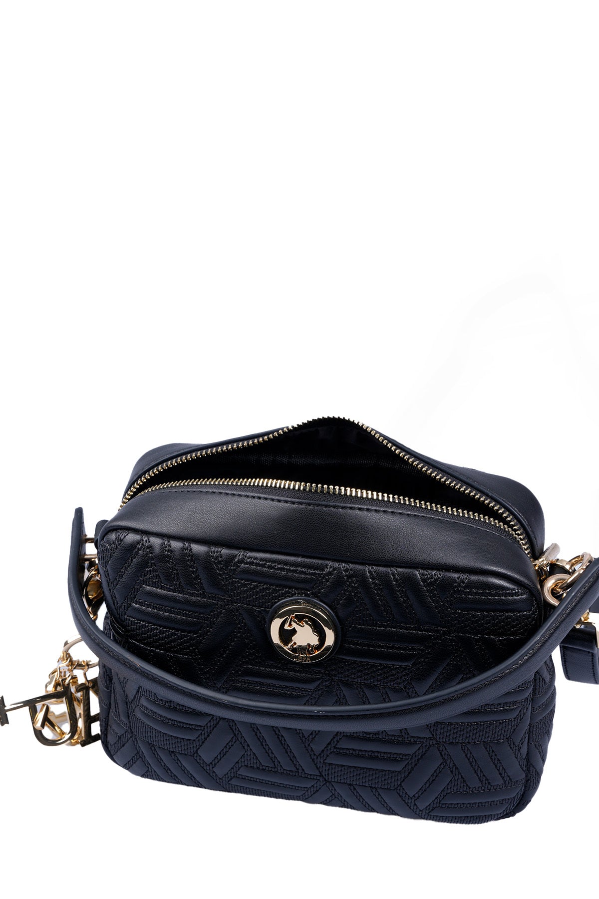 U.S. Polo Assn., Geanta crossbody texturata de piele ecologica, Negru
