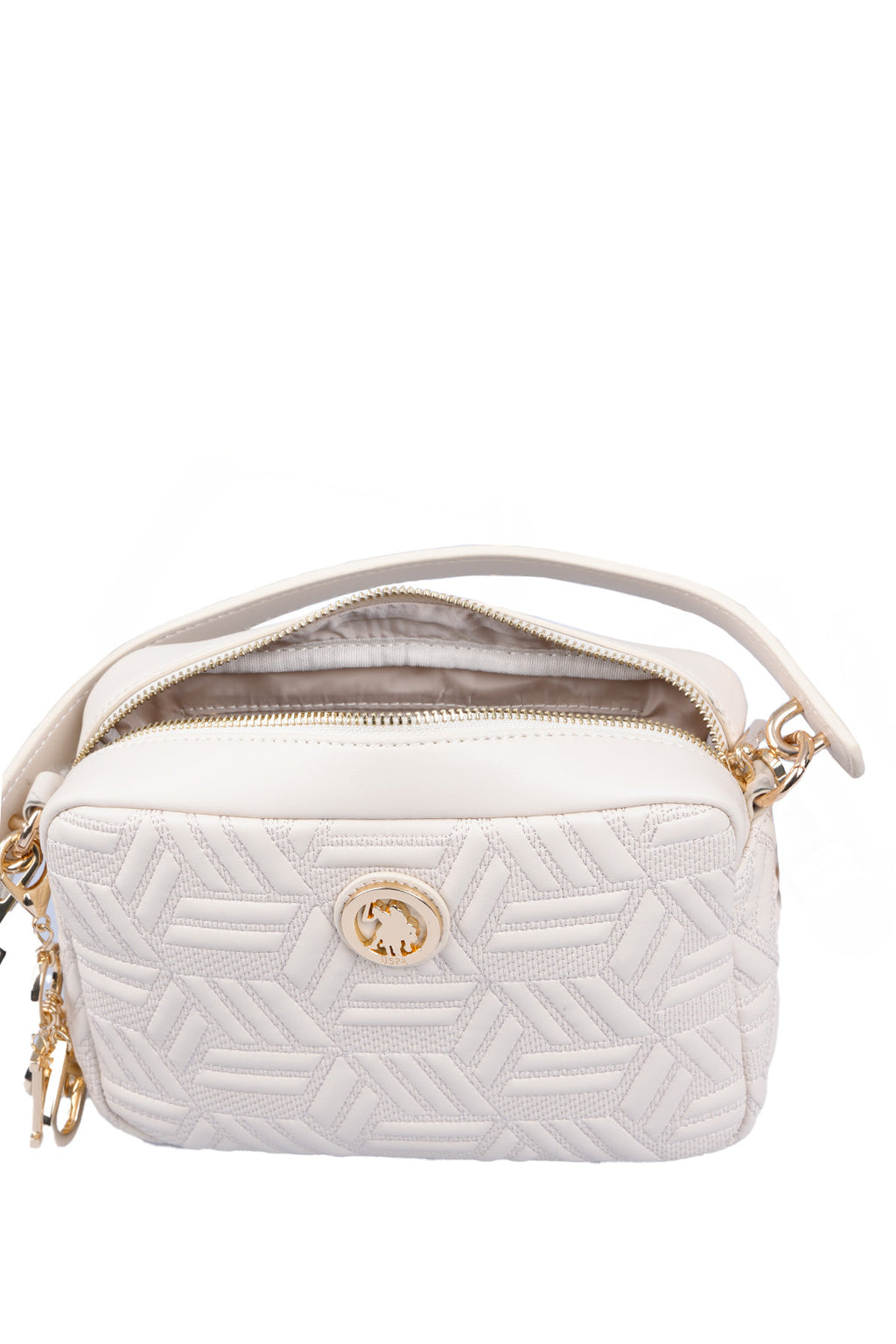U.S. Polo Assn., Geanta crossbody texturata de piele ecologica, Crem