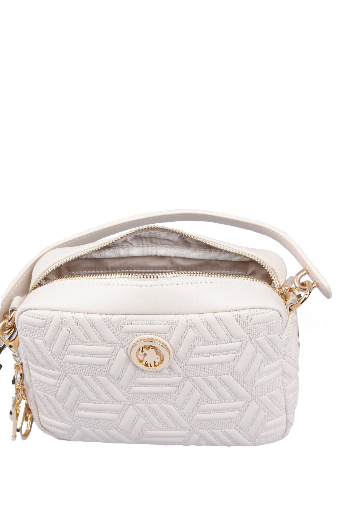 U.S. Polo Assn., Geanta crossbody texturata de piele ecologica, Crem