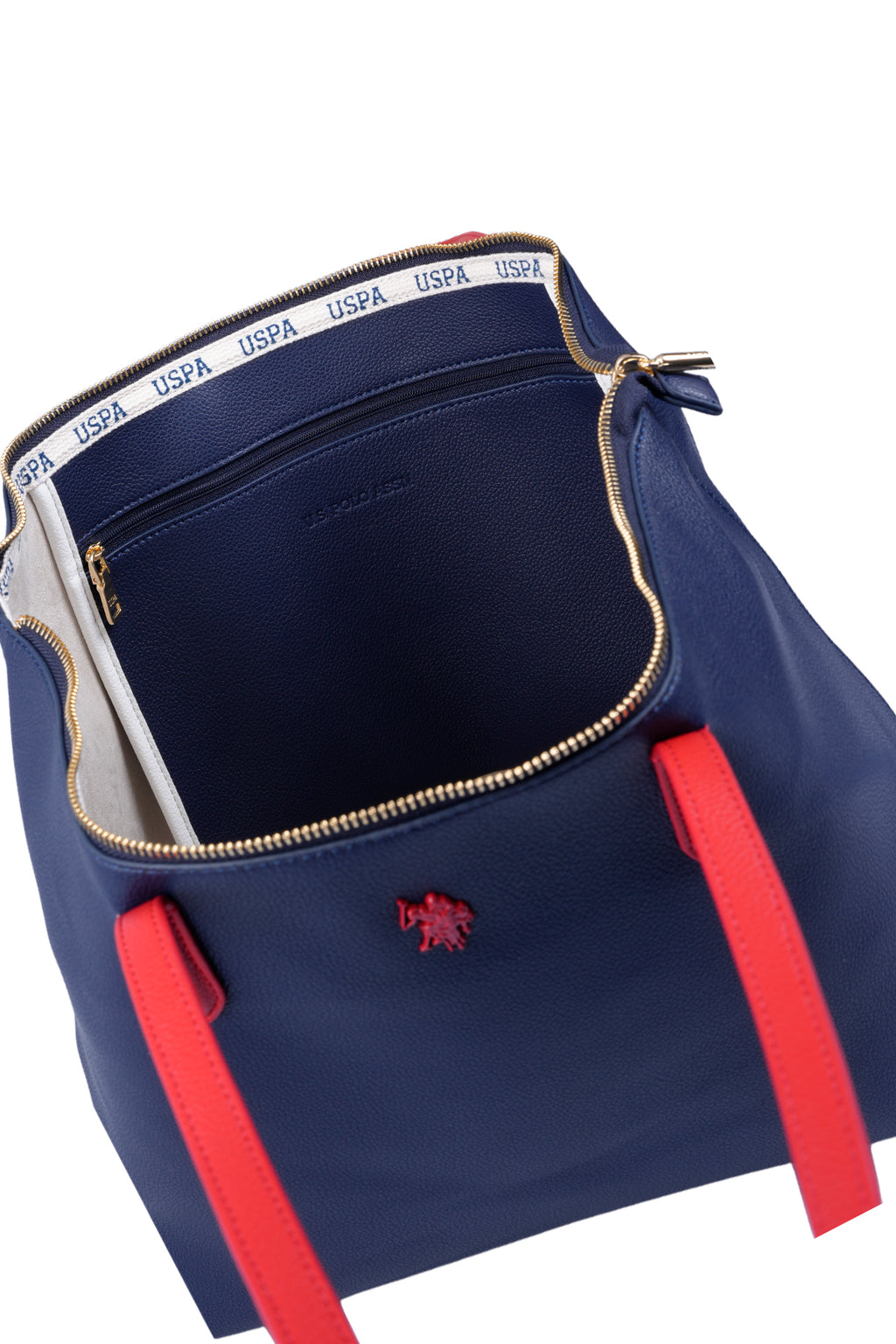 U.S. Polo Assn., Geanta shopper cu logo, Rosu, Bleumarin