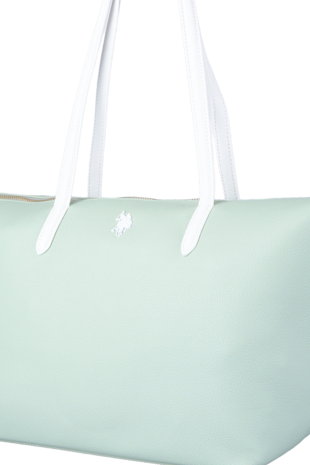 U.S. Polo Assn., Geanta shopper cu logo, Alb, Verde menta