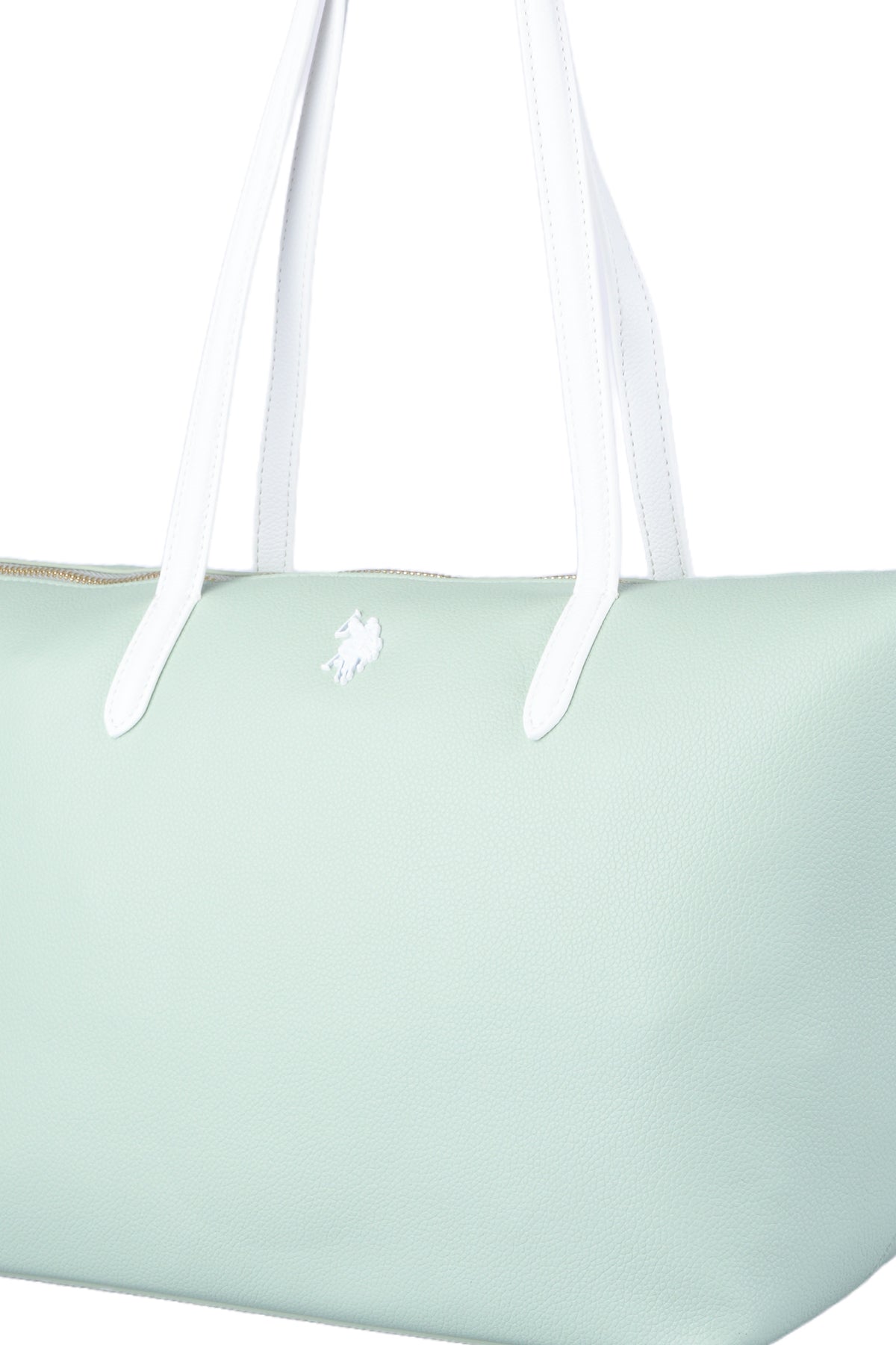 U.S. Polo Assn., Geanta shopper cu logo, Alb, Verde menta
