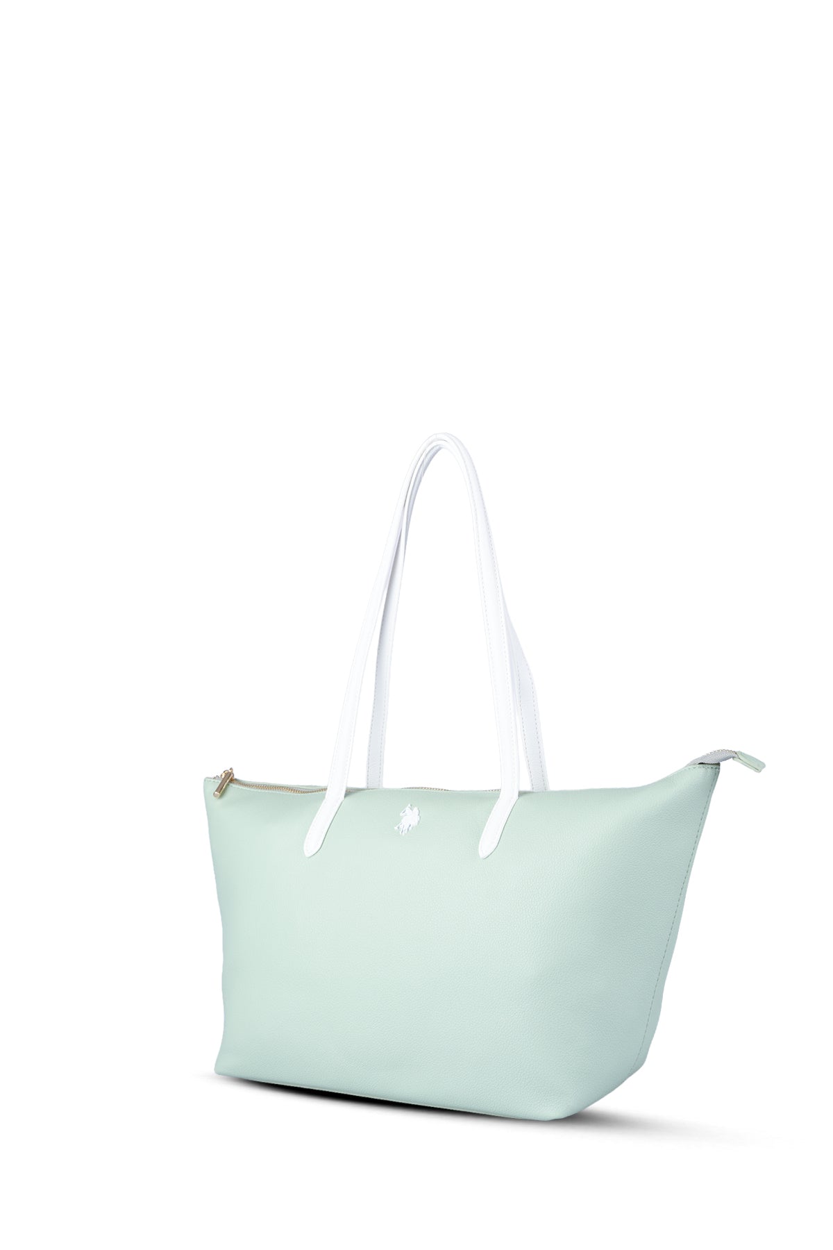 U.S. Polo Assn., Geanta shopper cu logo, Alb, Verde menta