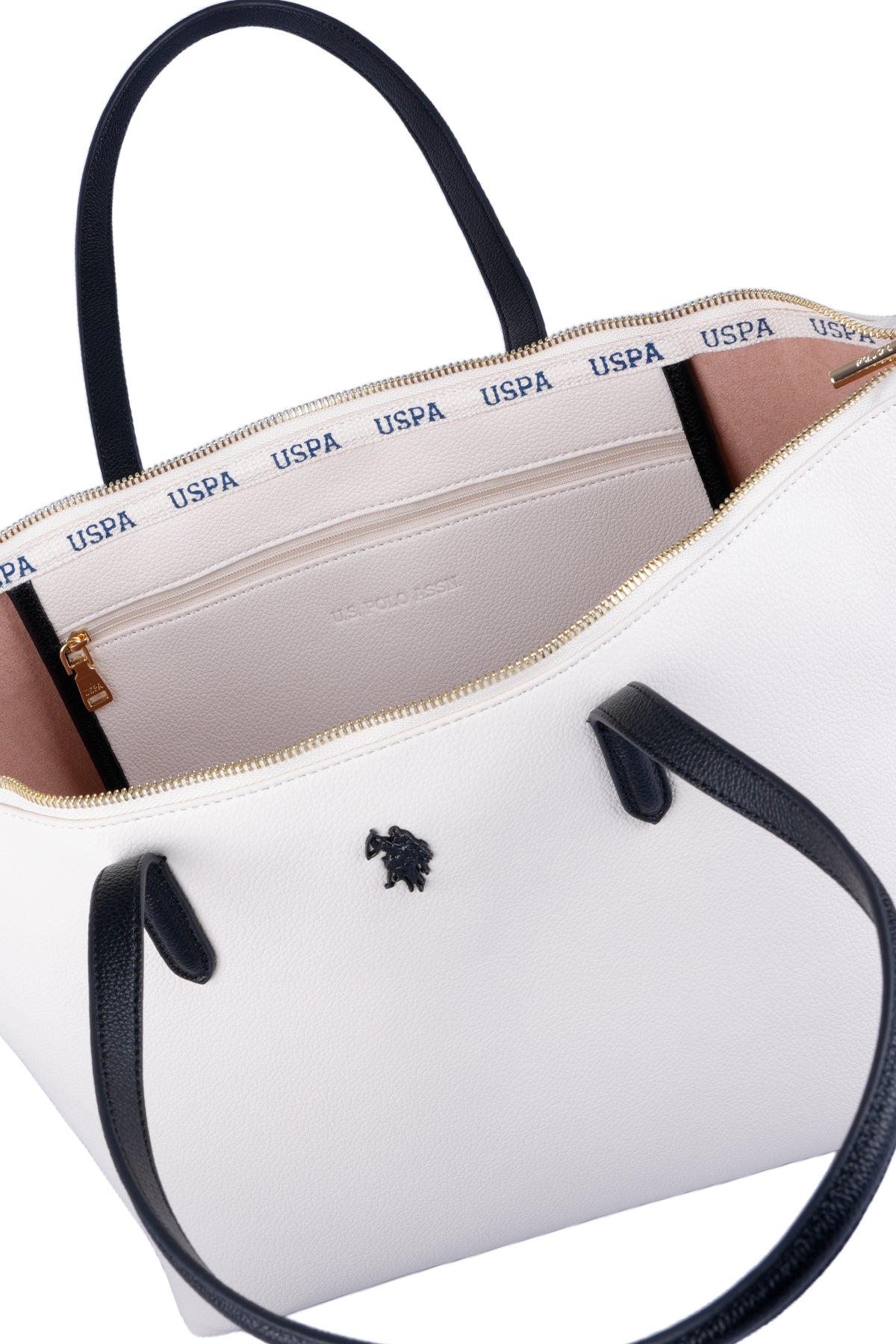 U.S. Polo Assn., Geanta shopper cu logo, Alb, Negru