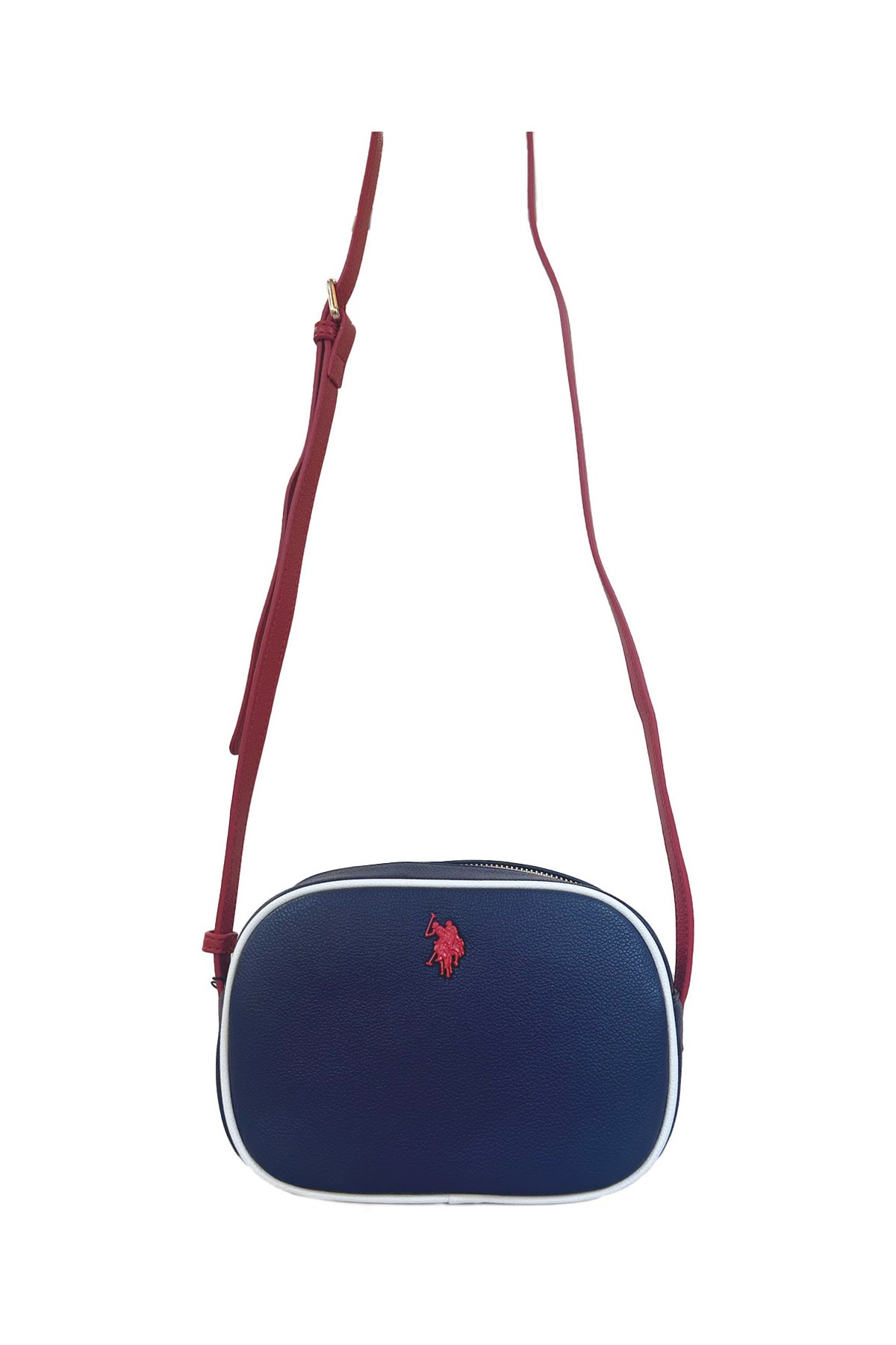 U.S. Polo Assn., Geanta crossbody de piele ecologica, Rosu, Alb, Albastru inchis