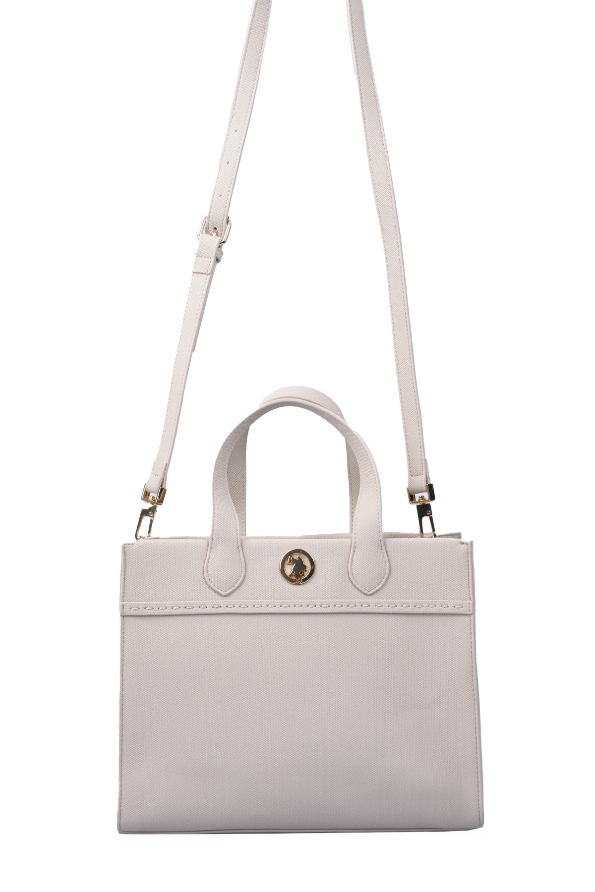 U.S. Polo Assn., Geanta de piele ecologica cu bareta, Alb fildes