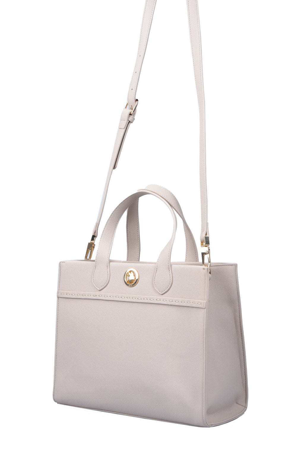U.S. Polo Assn., Geanta de piele ecologica cu bareta, Alb fildes
