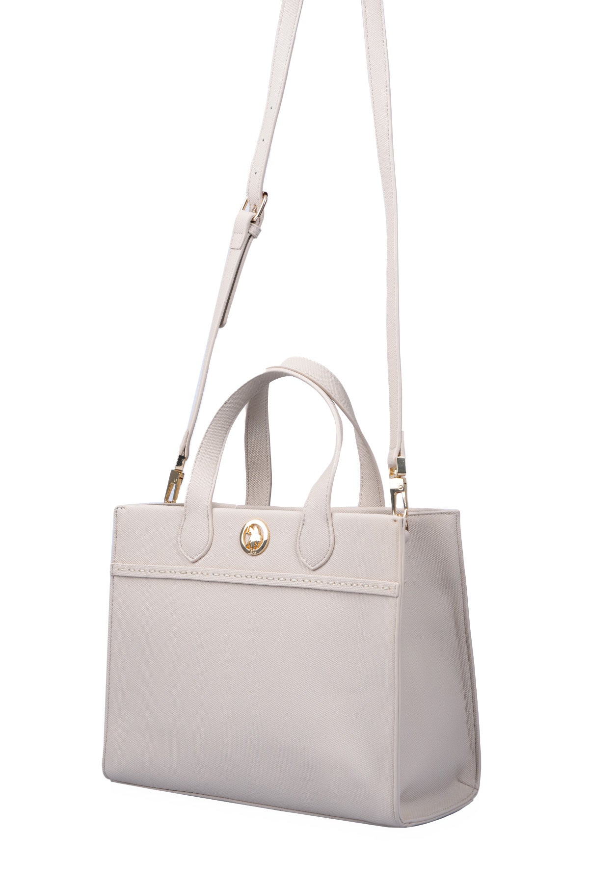 U.S. Polo Assn., Geanta de piele ecologica cu bareta, Alb fildes