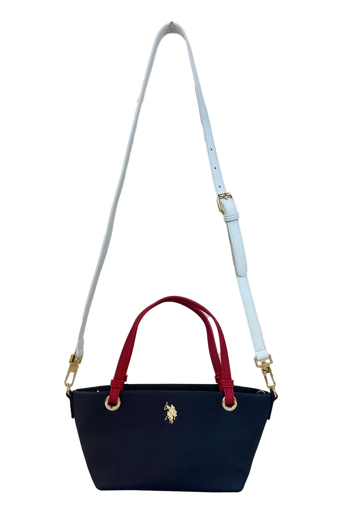 U.S. Polo Assn., Geanta cu maner si logo, Rosu, Alb, Bleumarin