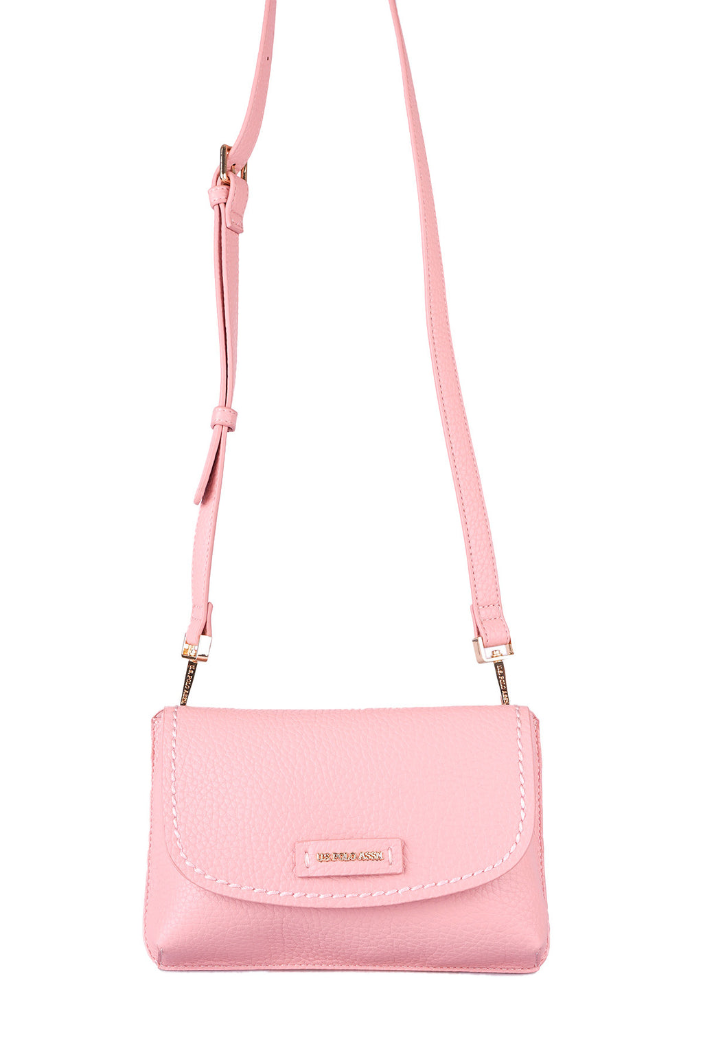U.S. Polo Assn., Geanta crossbody de piele ecologica cu bareta detasabila, Roz pastel