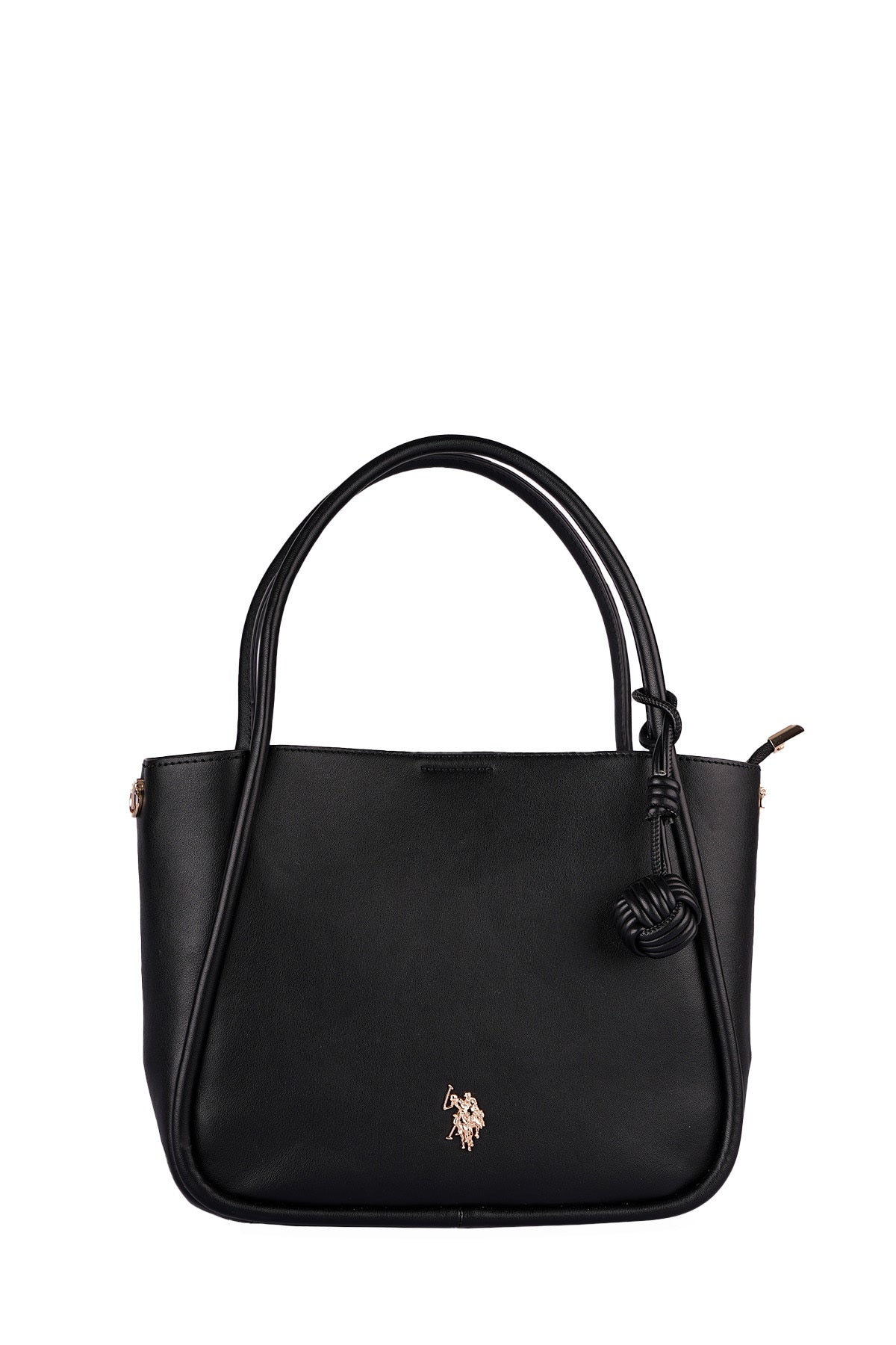 U.S. Polo Assn., Geanta shopper de piele ecologica cu logo metalic, Negru