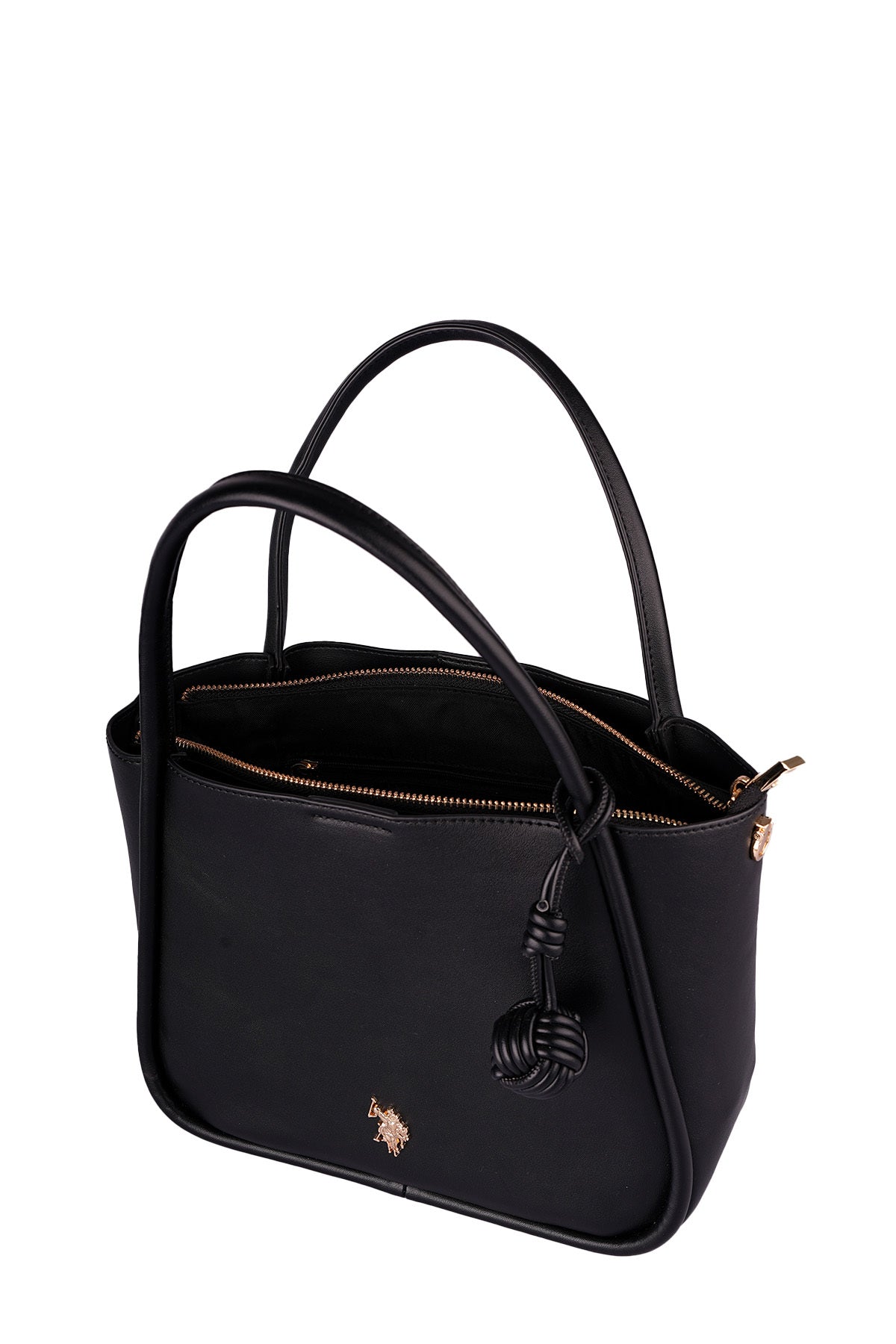 U.S. Polo Assn., Geanta shopper de piele ecologica cu logo metalic, Negru