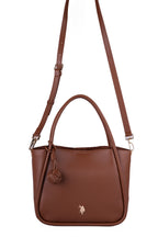 U.S. Polo Assn., Geanta shopper de piele ecologica cu logo metalic, Maro