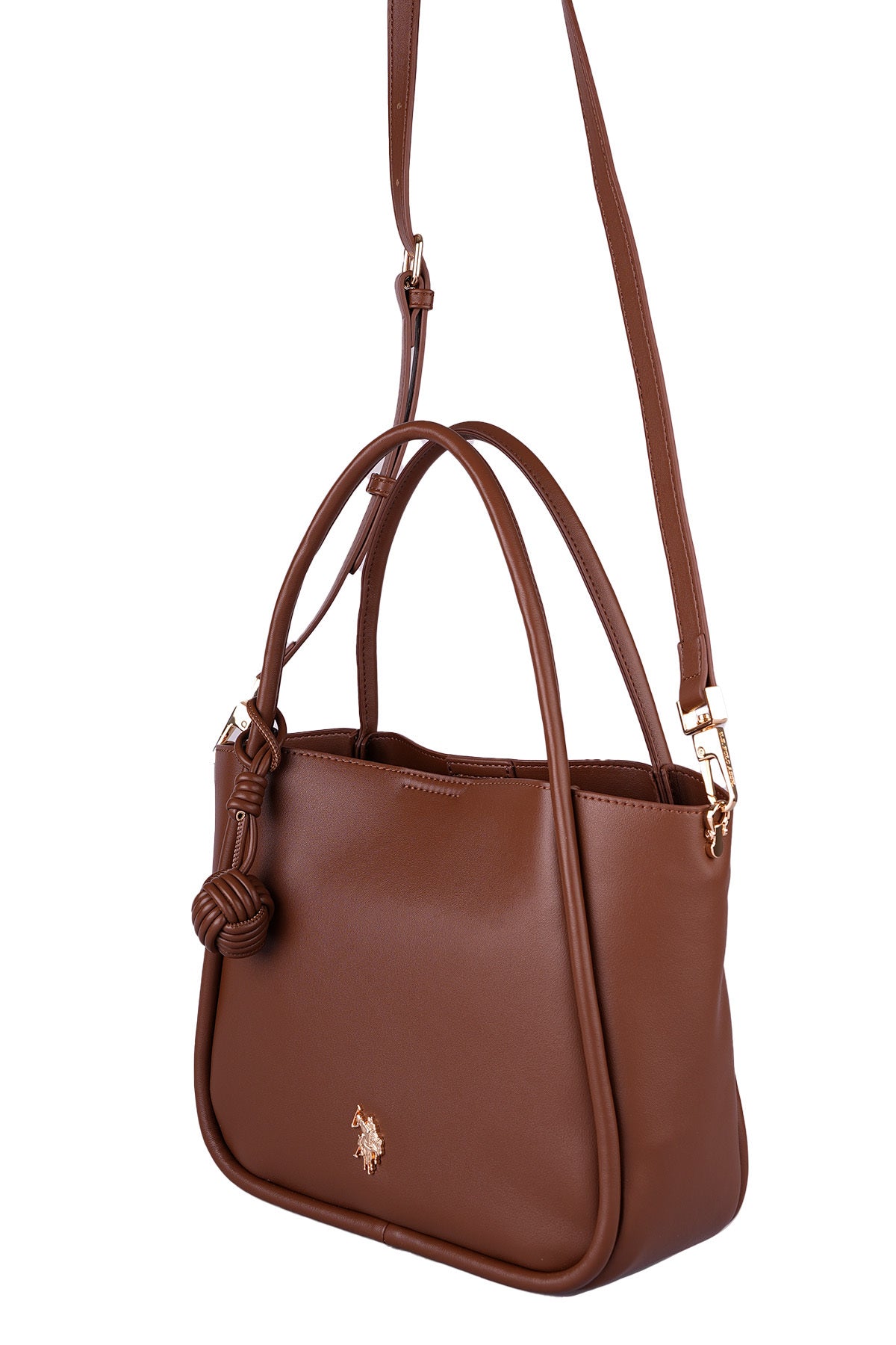 U.S. Polo Assn., Geanta shopper de piele ecologica cu logo metalic, Maro