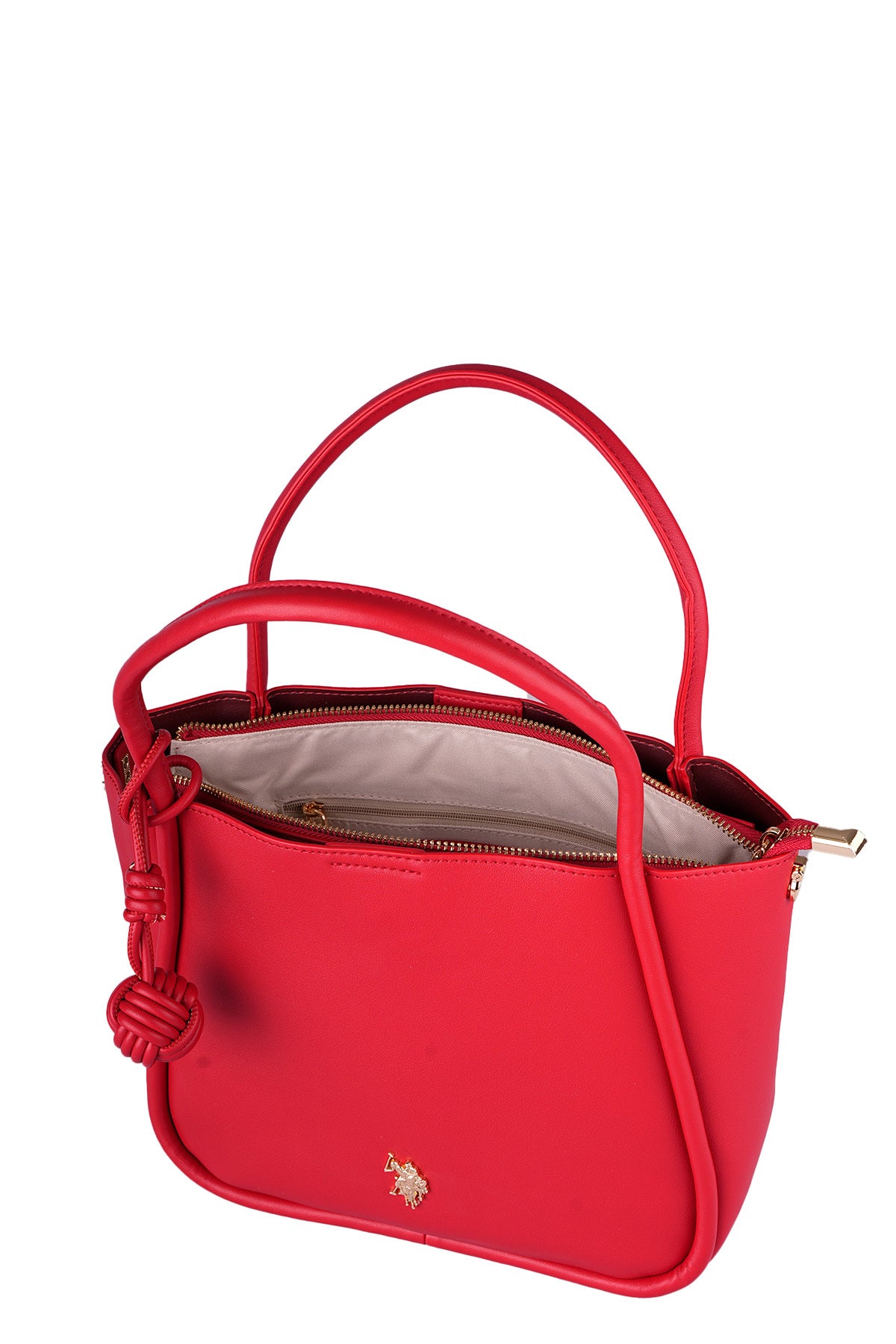 U.S. Polo Assn., Geanta shopper de piele ecologica cu logo metalic, Rosu