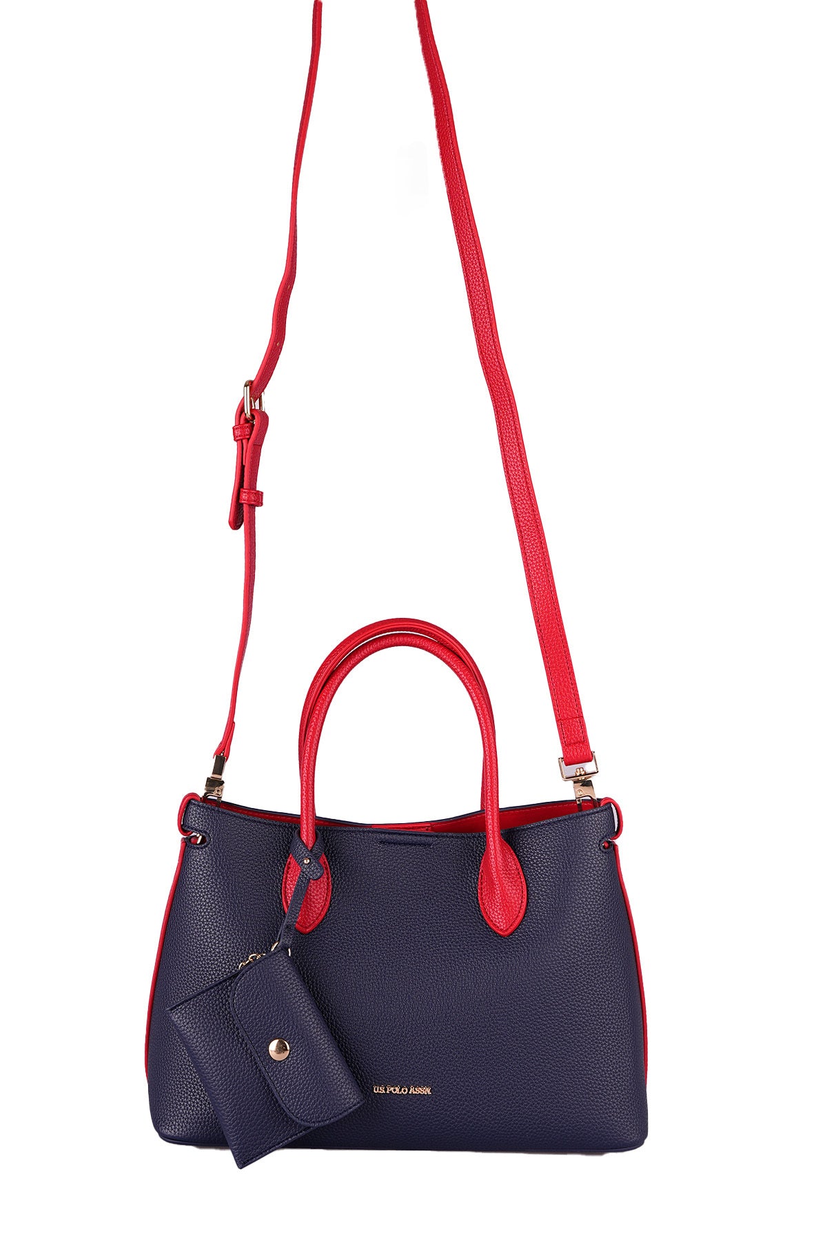 U.S. Polo Assn., Geanta de piele ecologica cu etui, Rosu, Bleumarin