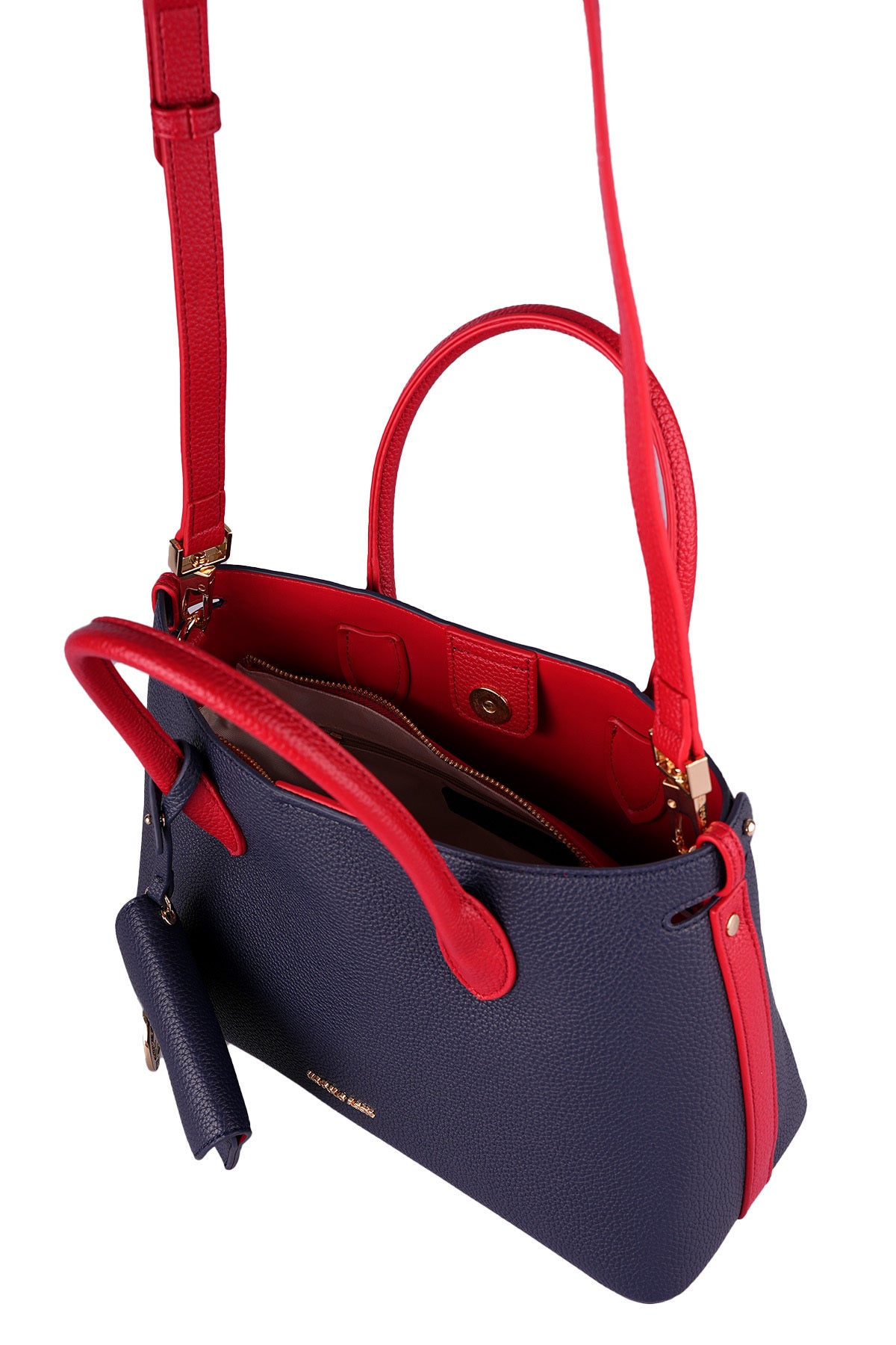 U.S. Polo Assn., Geanta de piele ecologica cu etui, Rosu, Bleumarin