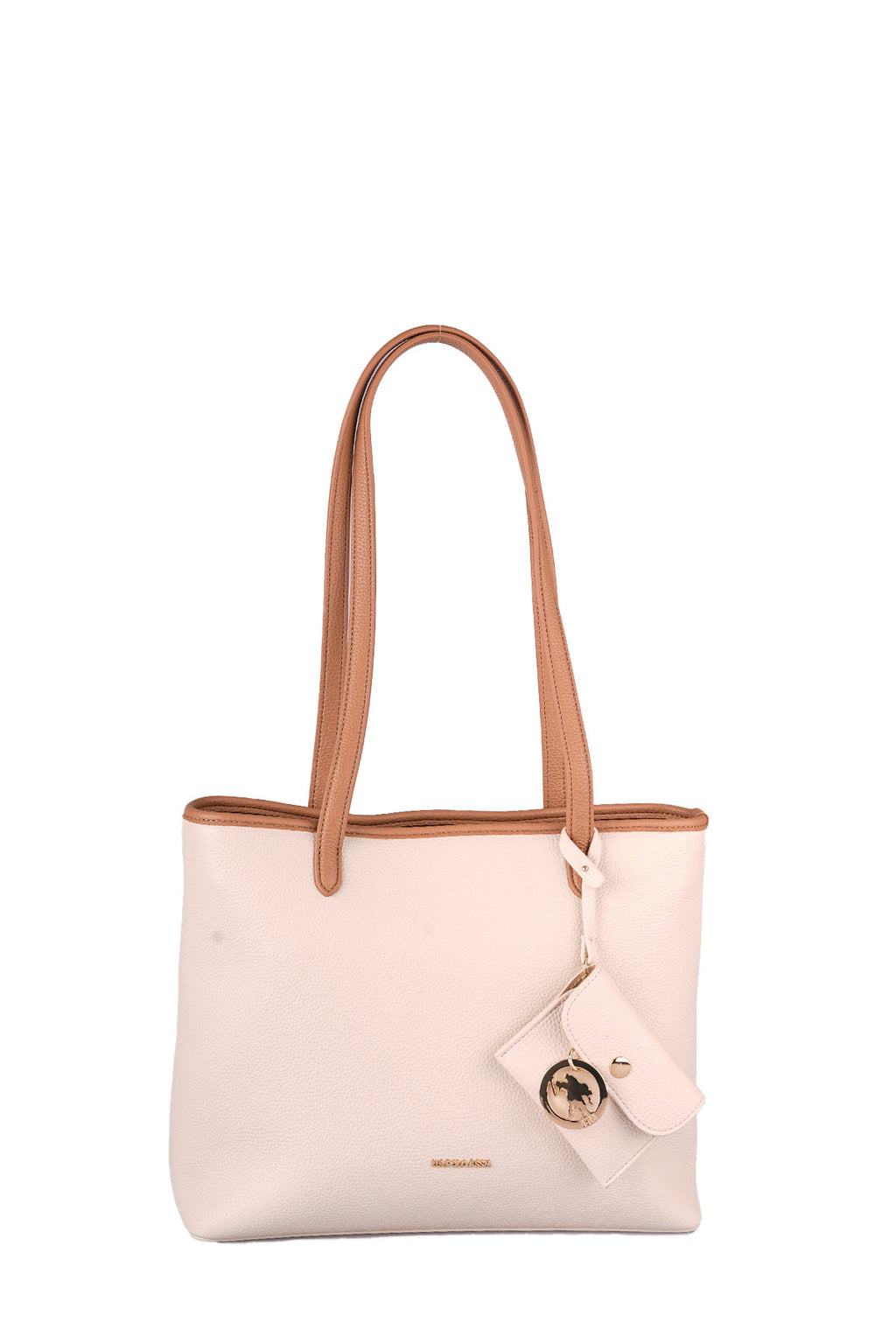 U.S. Polo Assn., Geanta tote cu fermoar si cu etui, Caramel, Roz pal