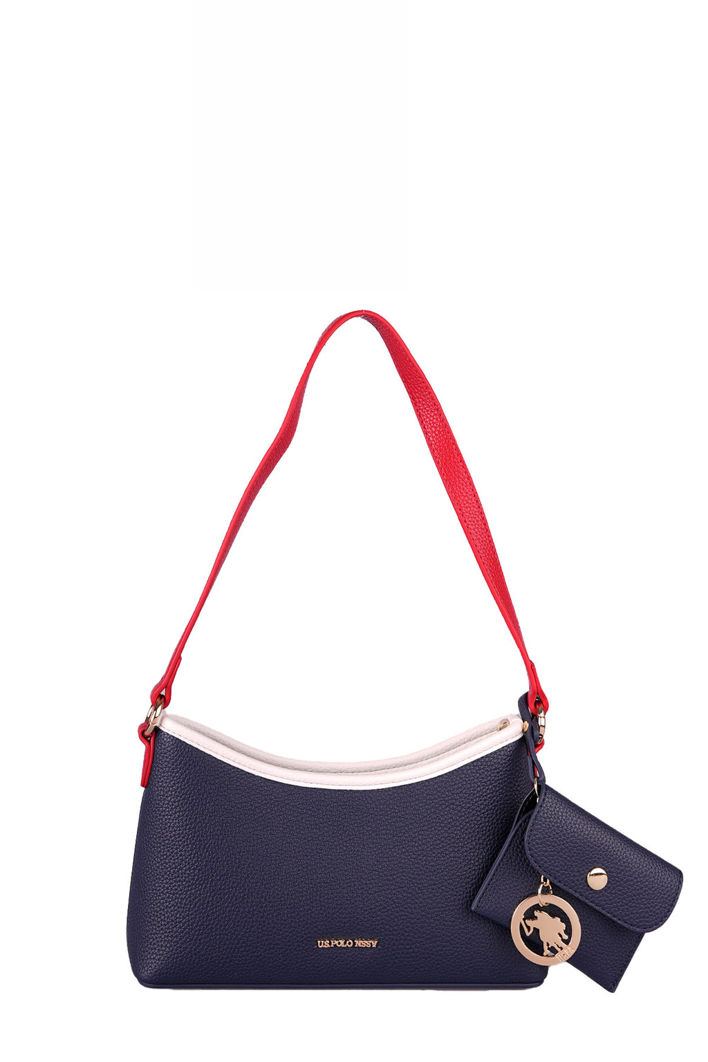 U.S. Polo Assn., Geanta crossbody de piele ecologica cu talisman-etui, Rosu, Alb, Bleumarin