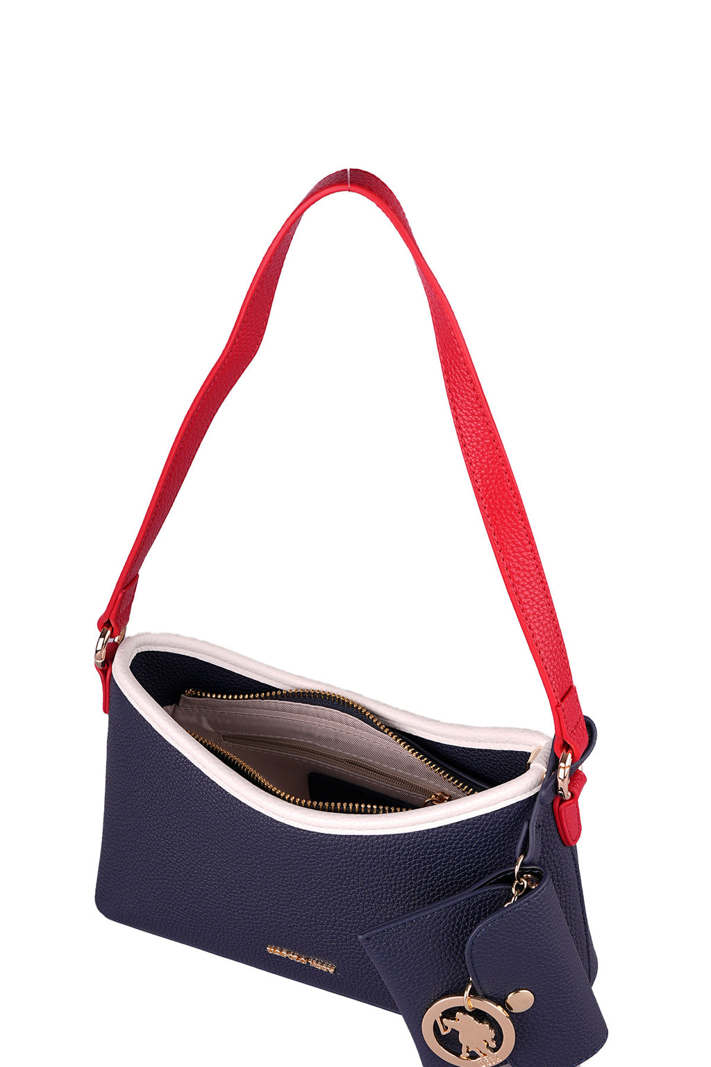U.S. Polo Assn., Geanta crossbody de piele ecologica cu talisman-etui, Rosu, Alb, Bleumarin