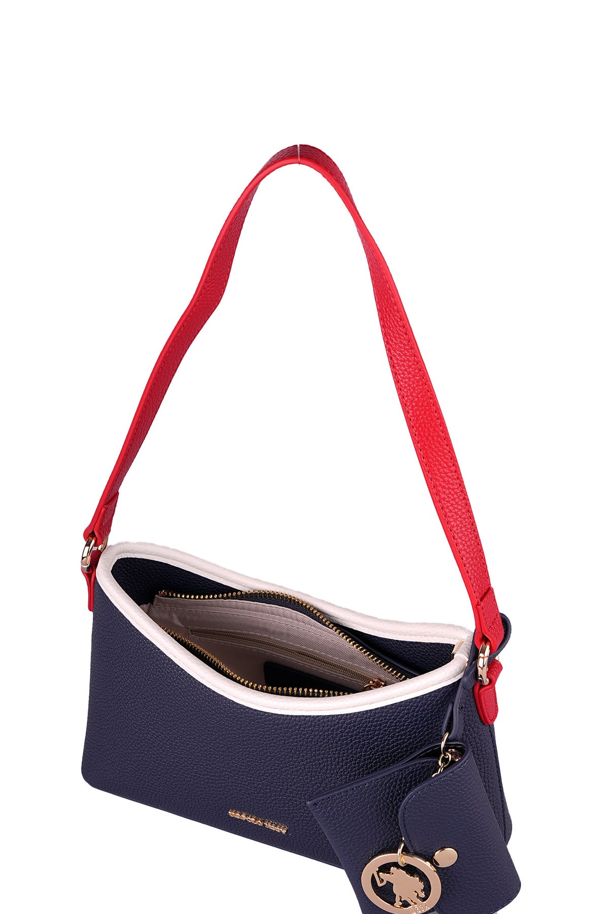 U.S. Polo Assn., Geanta crossbody de piele ecologica cu talisman-etui, Rosu, Alb, Bleumarin