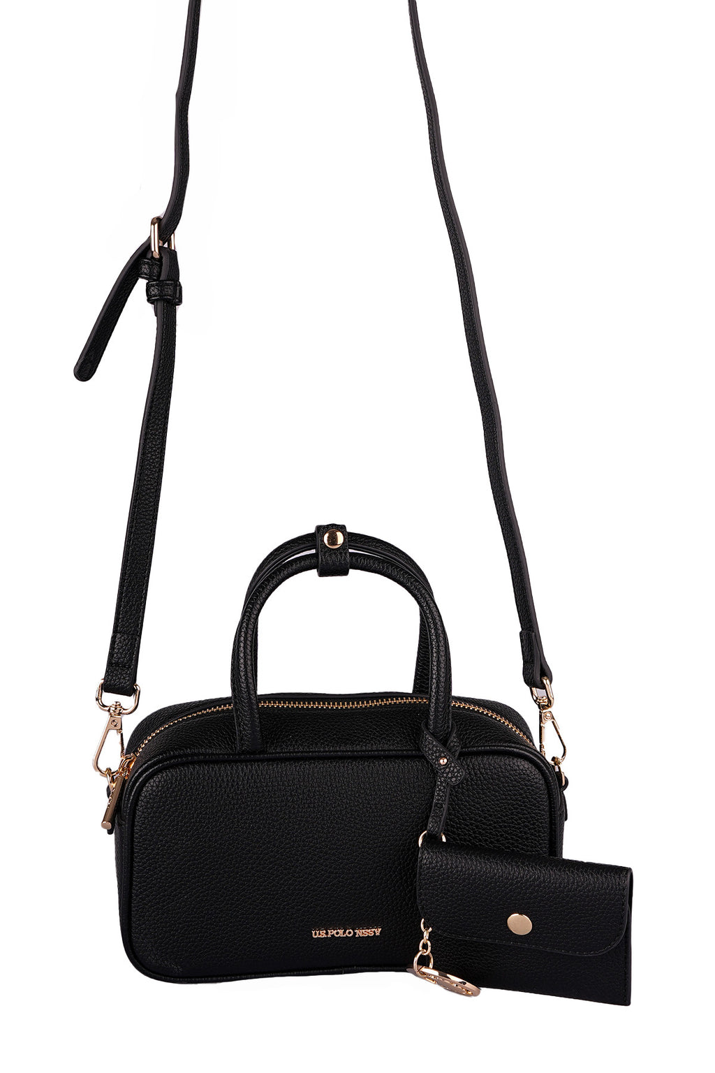 U.S. Polo Assn., Geanta de piele ecologica cu maner si breloc, Negru