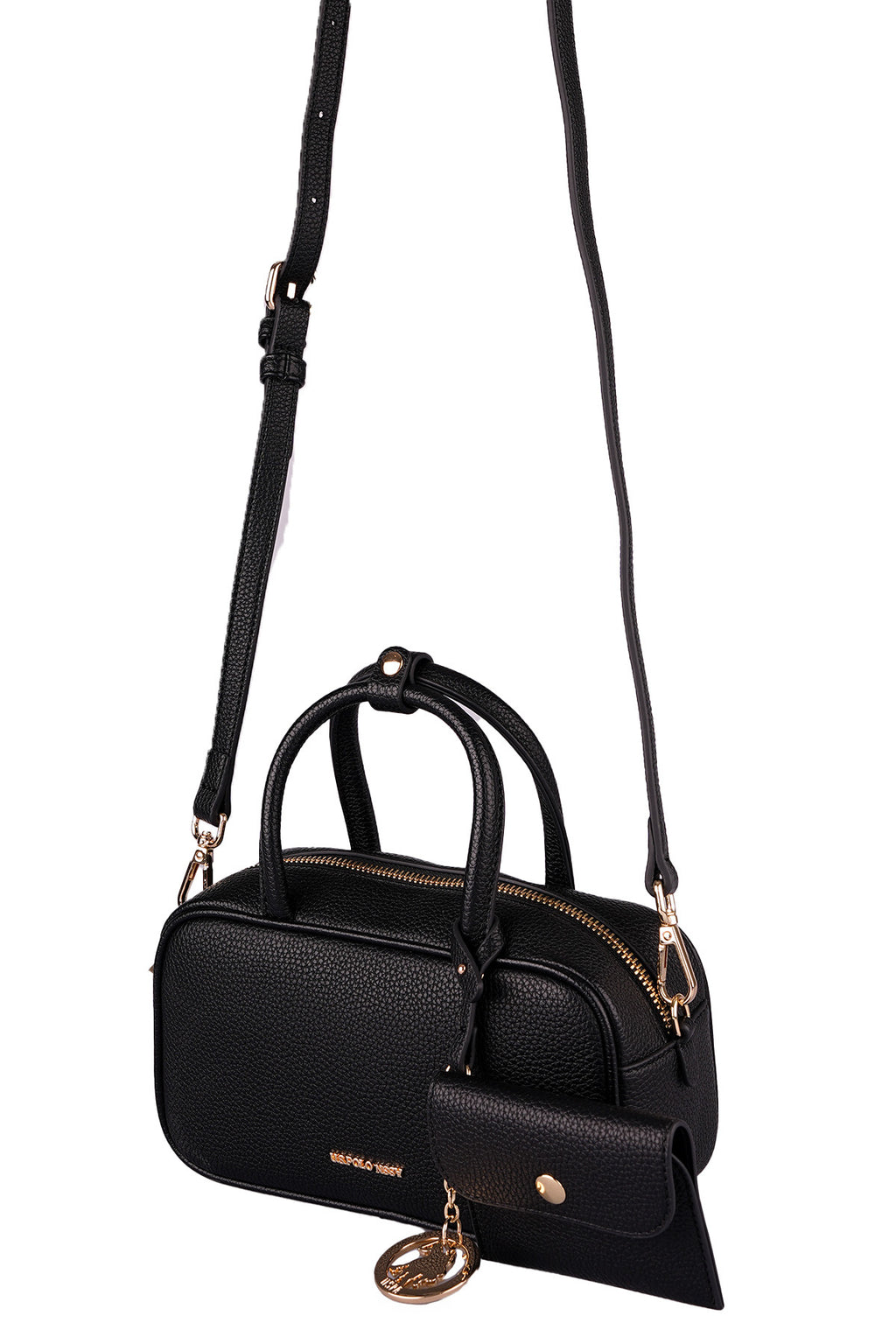 U.S. Polo Assn., Geanta de piele ecologica cu maner si breloc, Negru