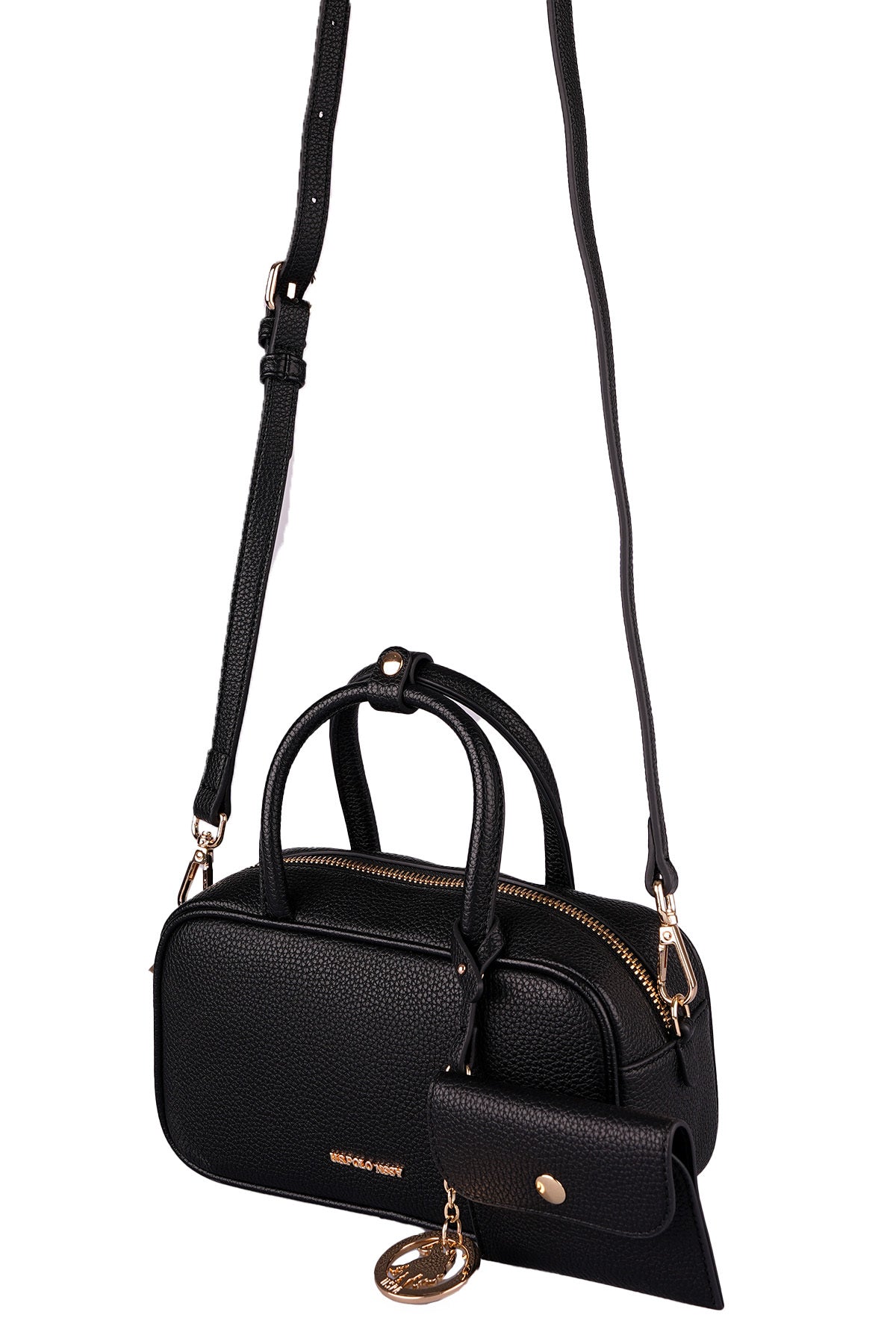U.S. Polo Assn., Geanta de piele ecologica cu maner si breloc, Negru