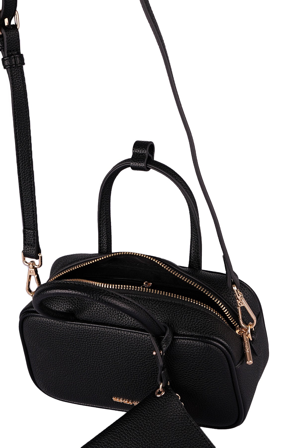 U.S. Polo Assn., Geanta de piele ecologica cu maner si breloc, Negru