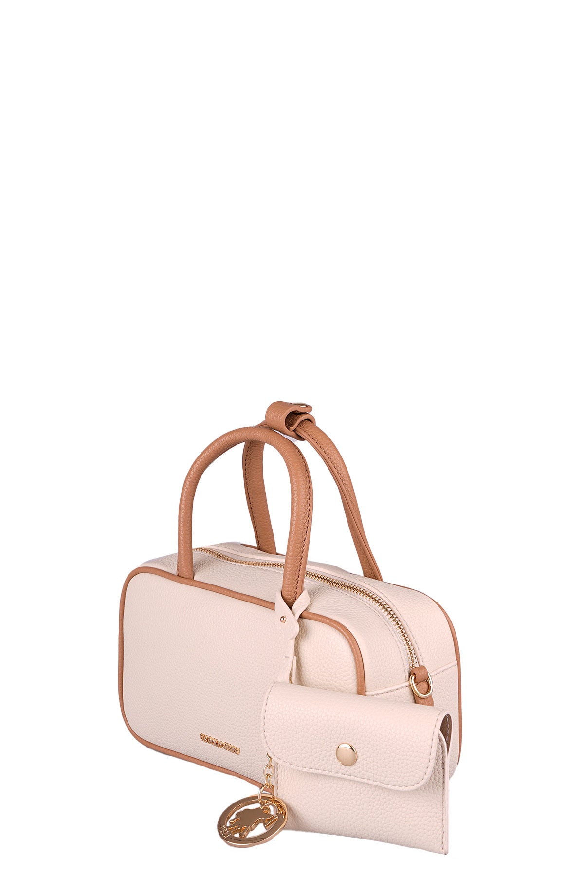 U.S. Polo Assn., Geanta de piele ecologica cu maner si breloc, Caramel, Roz pal