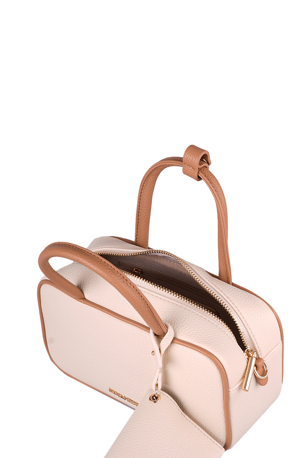 U.S. Polo Assn., Geanta de piele ecologica cu maner si breloc, Caramel, Roz pal